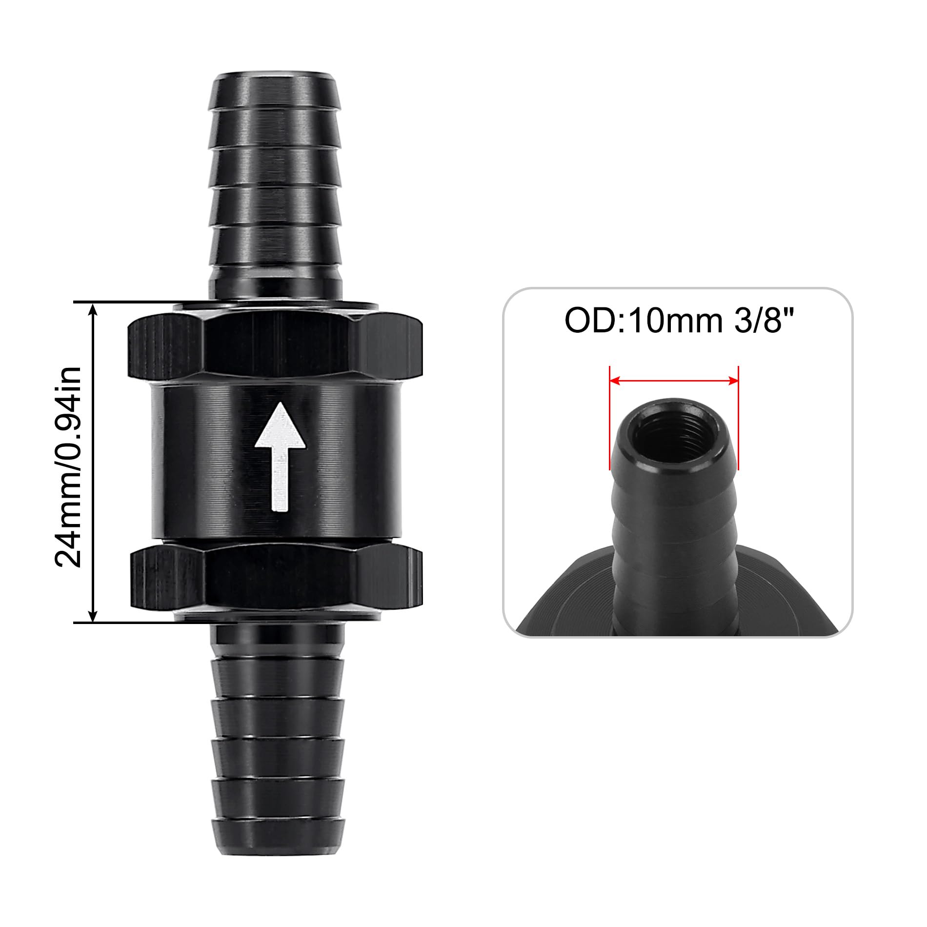Evil Energy 3/8' Fuel Check Valve One Way Inline Non Return Diesel Gasoline Black(10Mm Od,2Pcs)