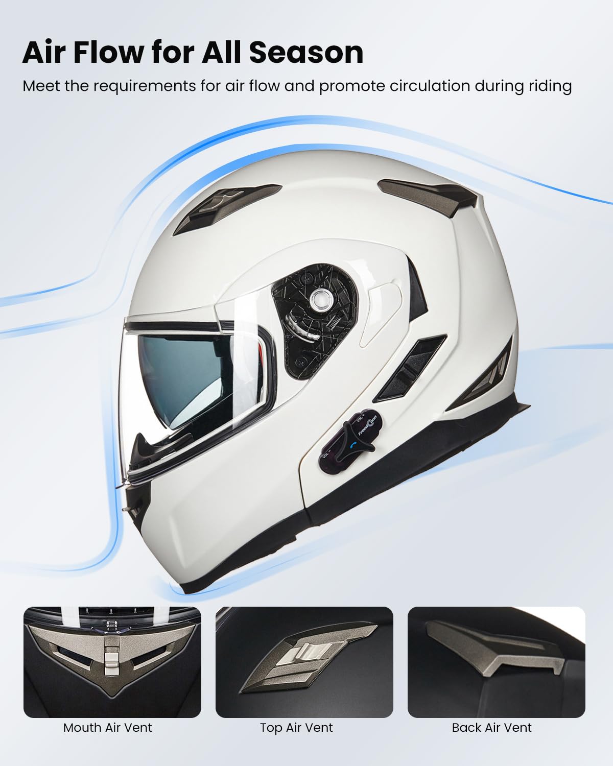 Ilm Bluetooth Integrated Modular Flip Up Full Face Motorcycle Helmet Sun Shield Mp3 Intercom Model 953 (S, White)