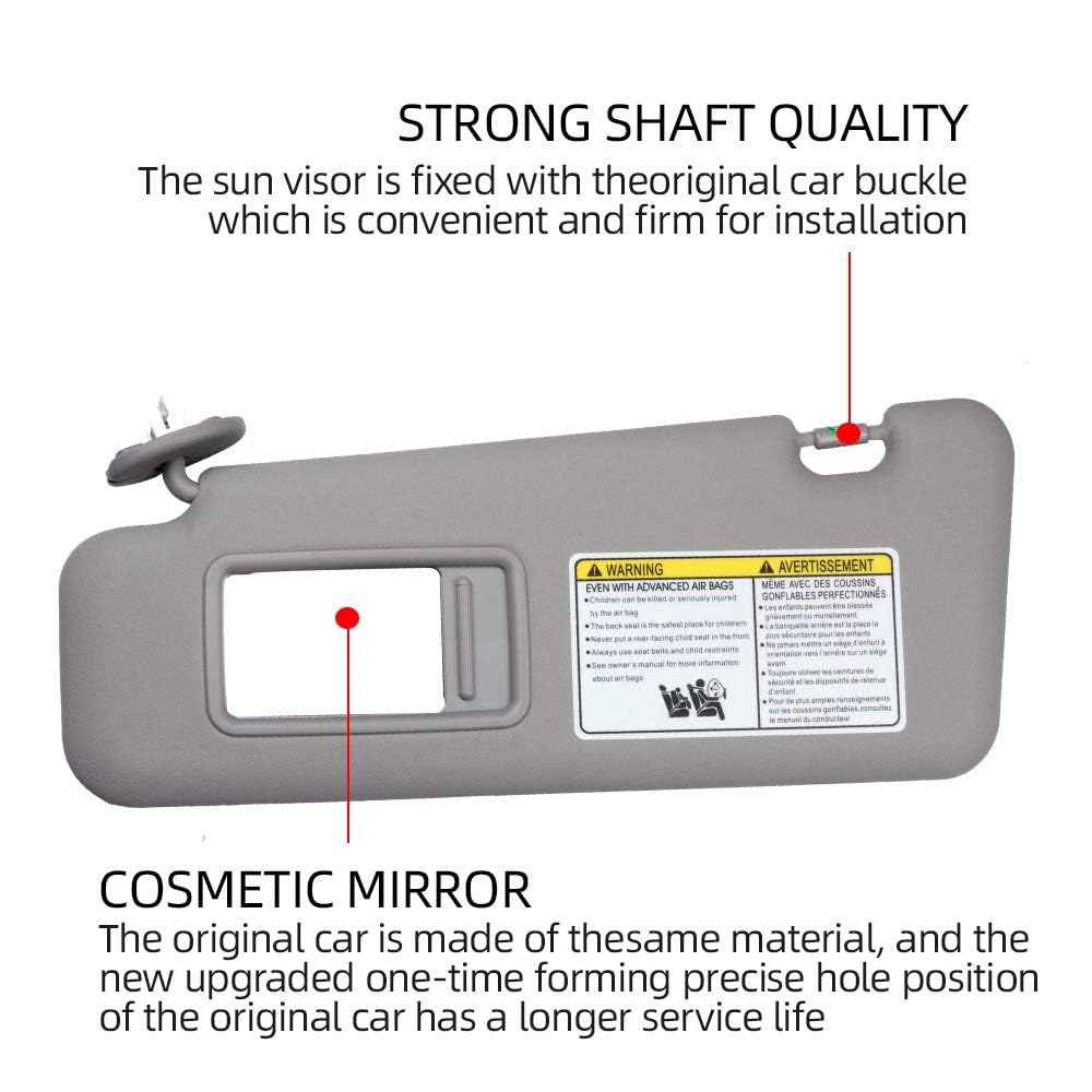 Dasbecan Left Driver & Right Passenger Side Sun Visor With Light Compatible With Toyota Highlander 2008-2013 74320-48500-B0 74320-0E050-B0 (Gray)