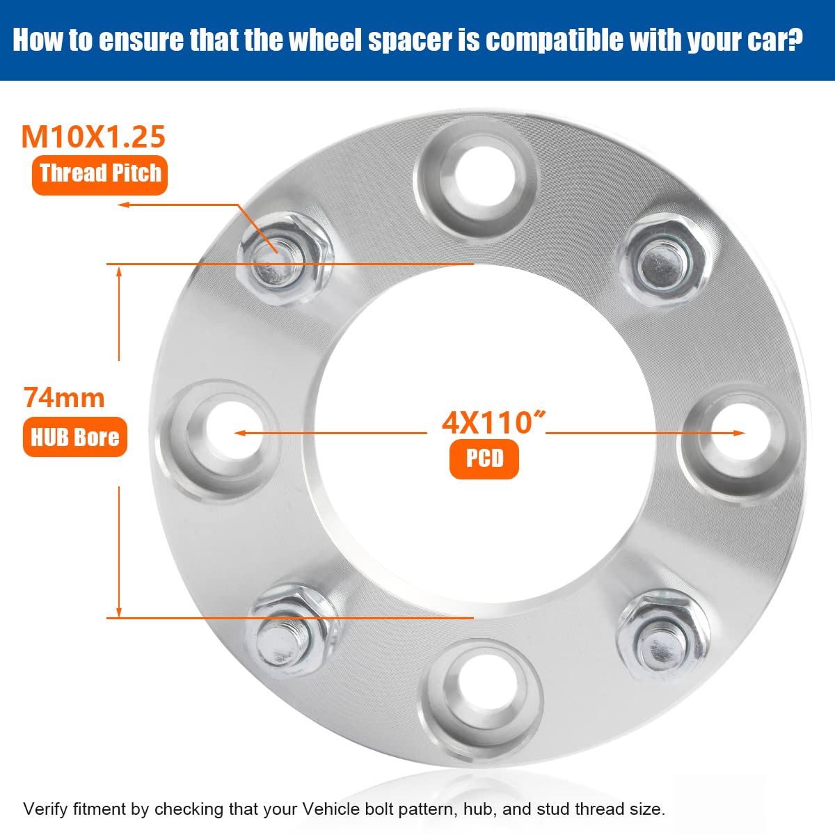 Gasupply 1.5    4X110 Wheel Spacers With 10  1.25 Studs, 38Mm Atv Wheel Spacers Adapters 74Mm Hub Bore, Compatible With Honda, S