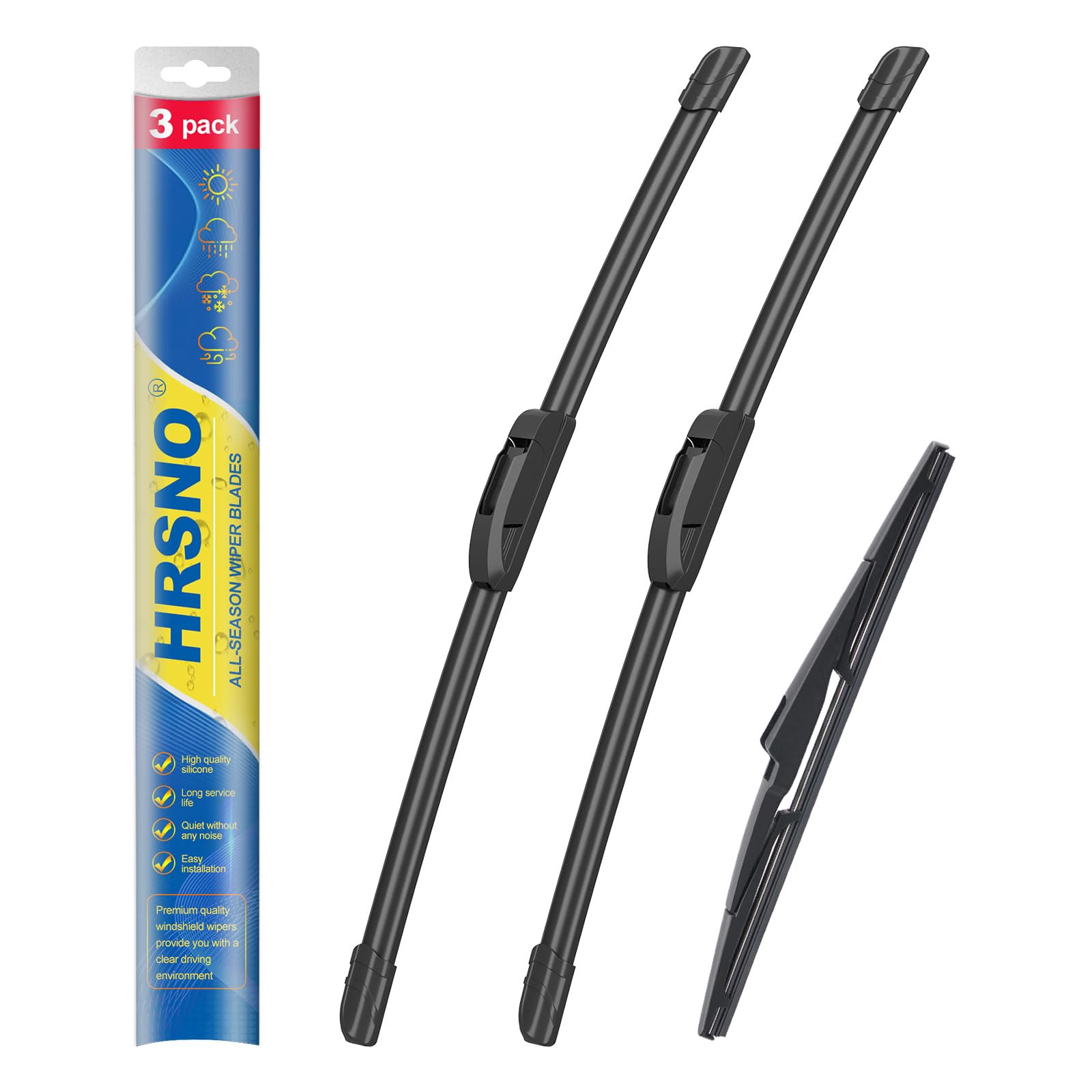 Hrsno 26''+16'' Windshield Wipers With 12'' Rear Wiper Blade Sets Automotive Replacement For Hyundai Santa Fe 2019-2021,Easy For