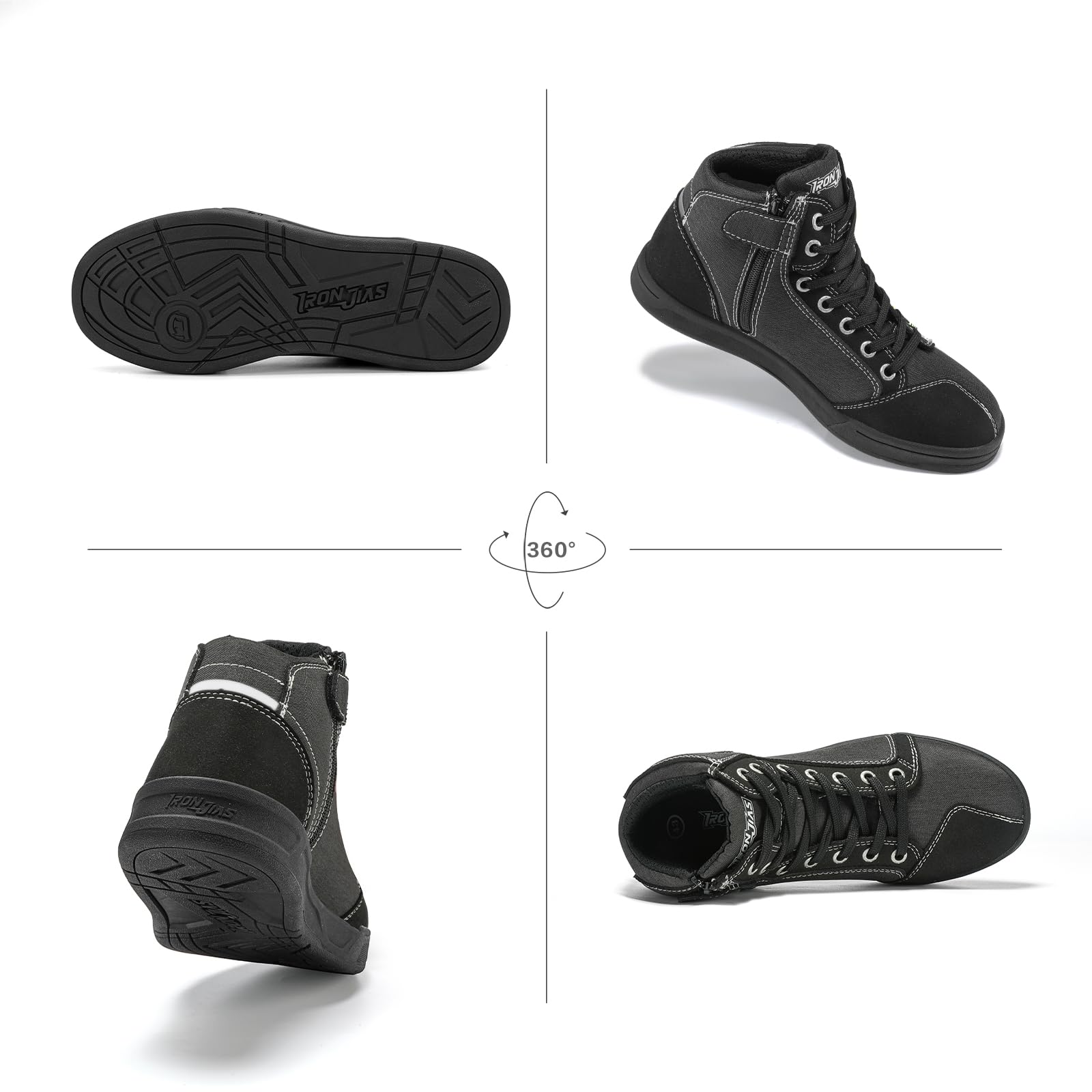 Iron Jia 'S Motorcycle Shoes Men Streetbike Casual Accessories Breathable Protective Gear Powersport Anti-Slip Footwear Black 10