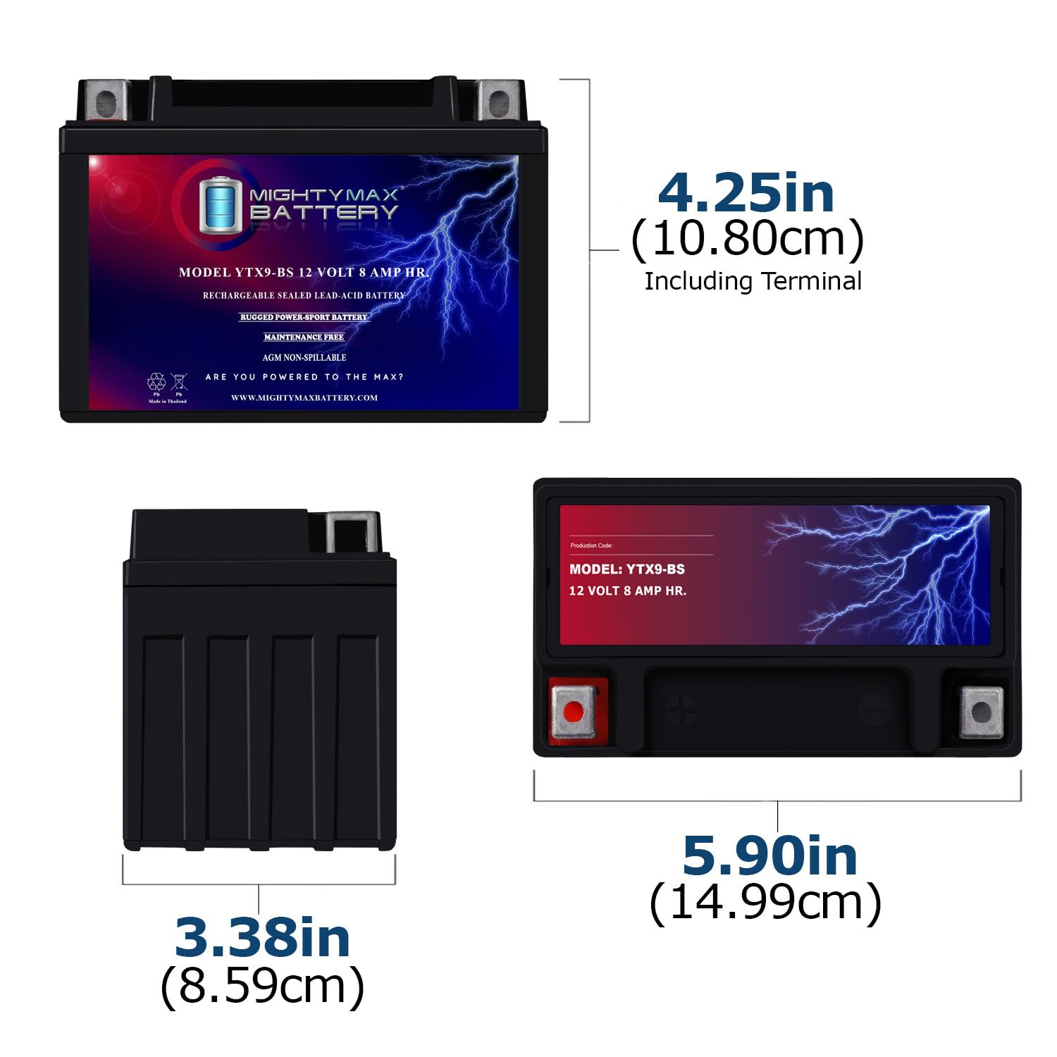 Mighty Max Battery Ytx9-Bs Battery For Honda Trx300Ex Trx400Ex 300Ex 400Ex - 3 Pack