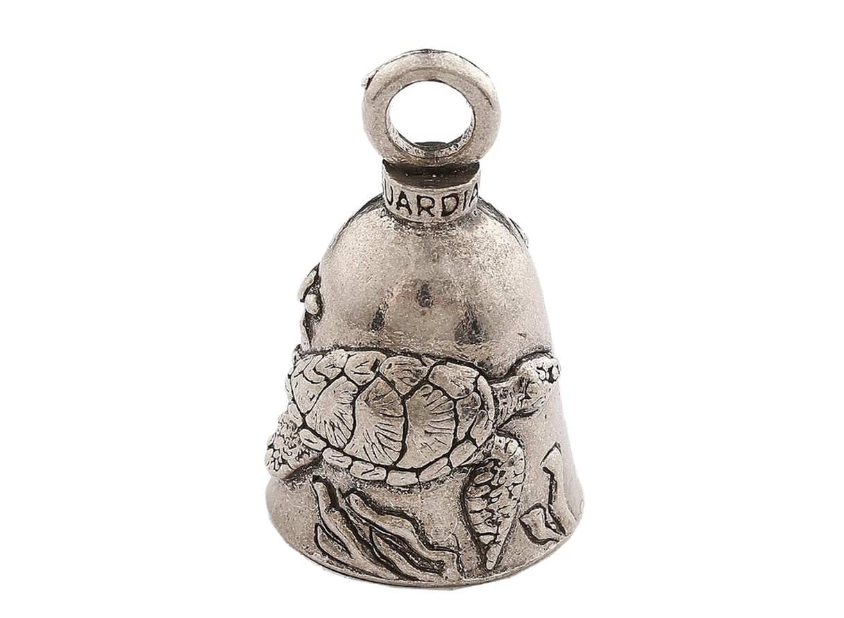 Guardian Bell Motorcycle Bell - Sea Turtle Good Luck Bell, 1.75" Lead-Free Pewter with Keyring & Velvet Gift Bag, Made in USA