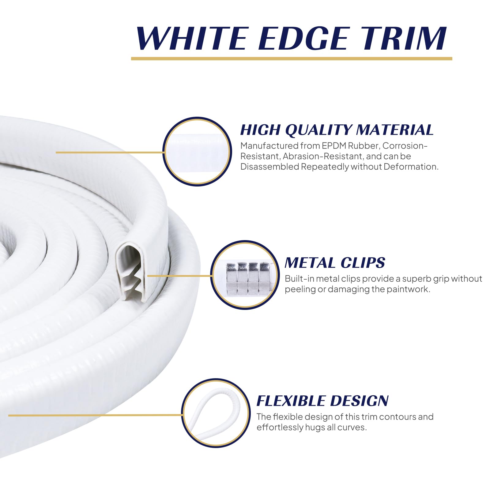 Goldwheel White Edge Trim U-Channel Rubber Trim Edge with Metal 1/2'' X 3/8'' - Fit Gap 3/64'' to1/4 Car Door Edge Sealing Strip
