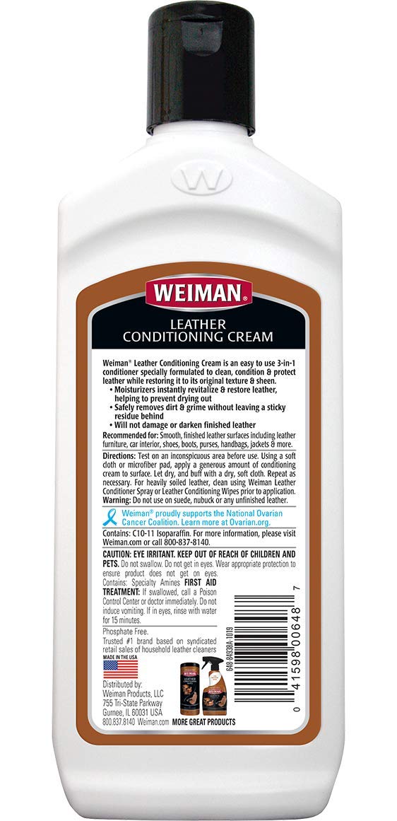 Weiman 3 In 1 Deep Leather Conditioner Cream (Microfiber Cloth) - Restores Leather Surfaces - Use On Leather Furniture, Car Seat