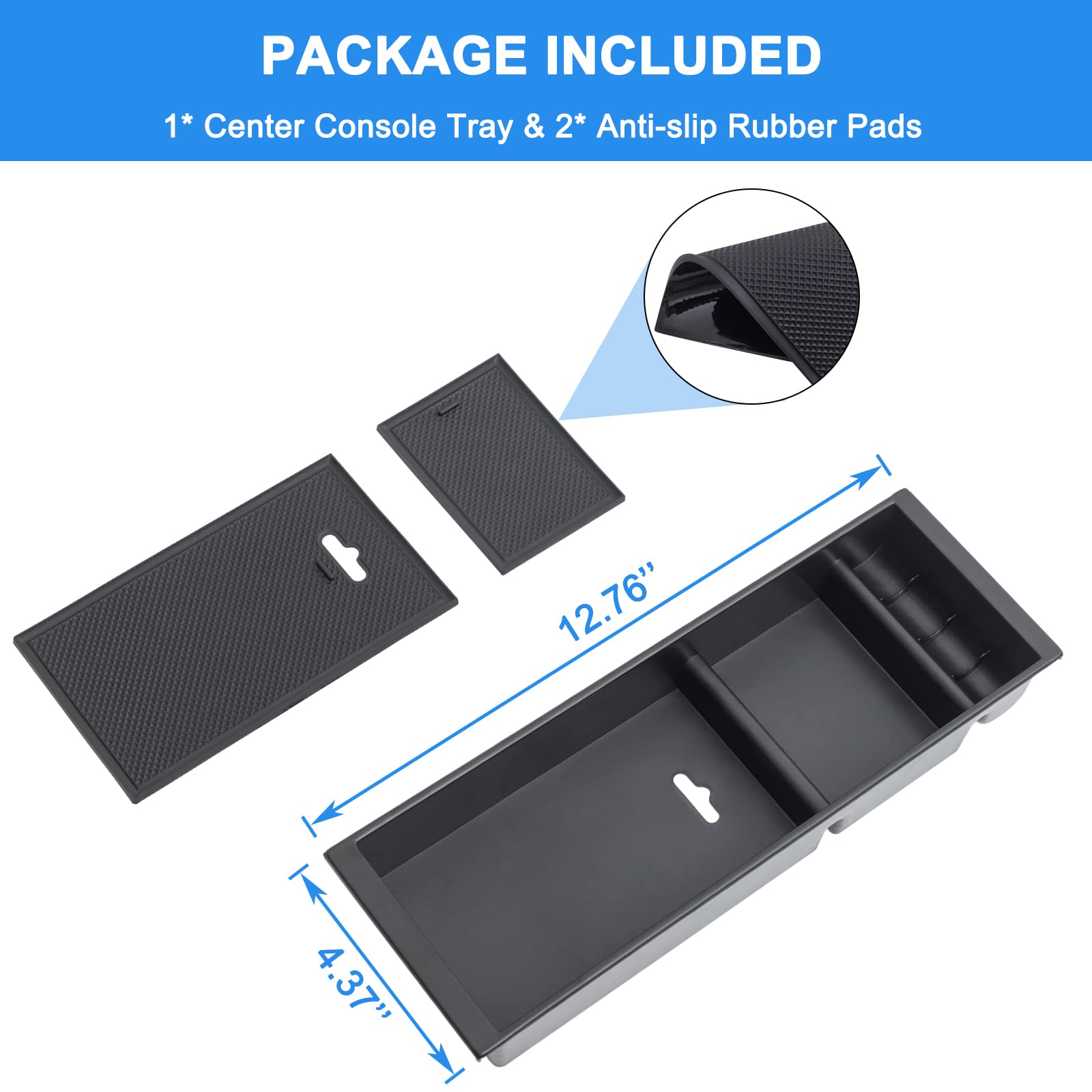 PIMCAR Center Console Organizer for Ford F150 2021-2023, ABS Plastic, Half-Tray Black, Model 20211028