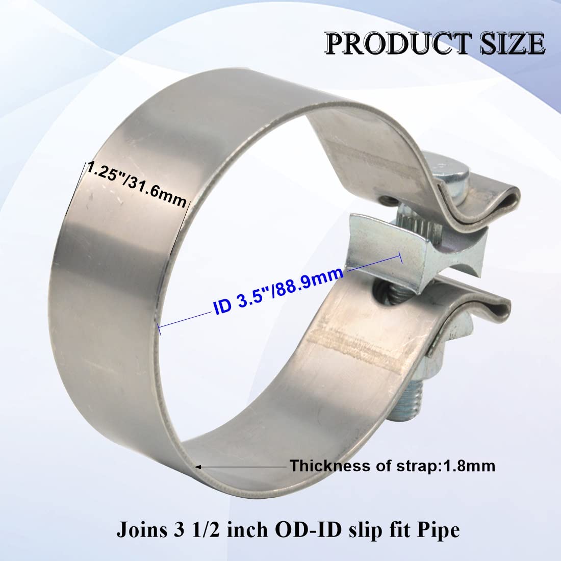 Elifecenter Universal Id 3.5 Inch Exhaust Clamp, Stainless Steel 3-1/2 Inch Narrow Band Lap Joint Butt Clamp