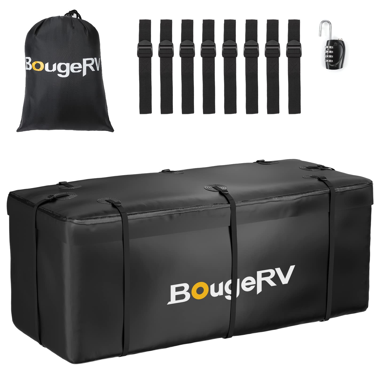 Bougerv Hitch Cargo Carrier Bag With Lock Waterproof Soft Shell 20 Cubic Feet (59 24 24) Cargo Bag For Hitch Carrier Include 8 Reinforced Straps For Truck Pickup Rv All Suv With Hitch Cargo Basket