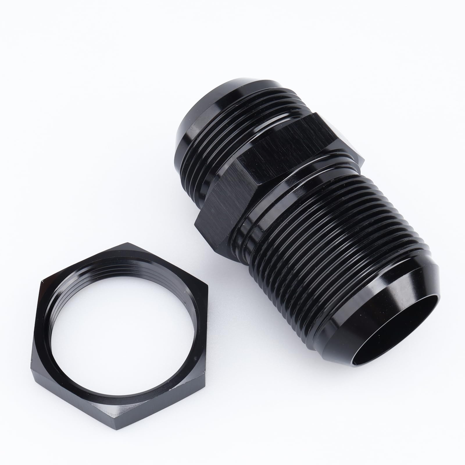 AC PERFORMANCE -16 AN Male Flare Straight Bulkhead Fitting Adapter Aluminum Black with AN16 Nut