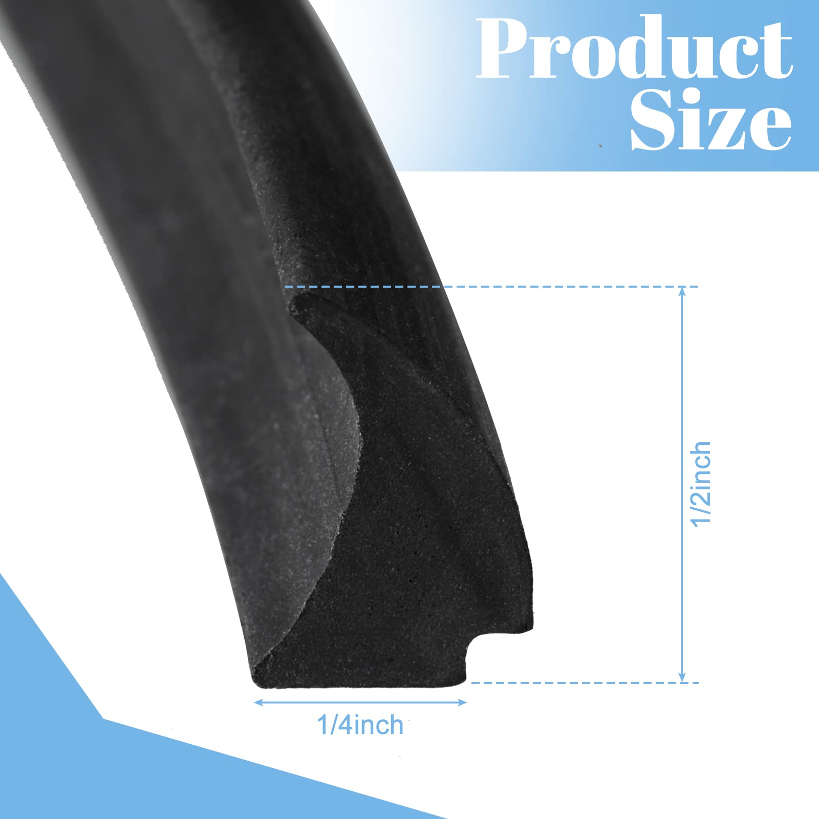 Kingdder RV Window Seal Kit, 1/2'' x 1/4'' Rubber Weather Stripping, 15 Ft, Black, Model Kingdder-Window Weatherproof Rubber-34