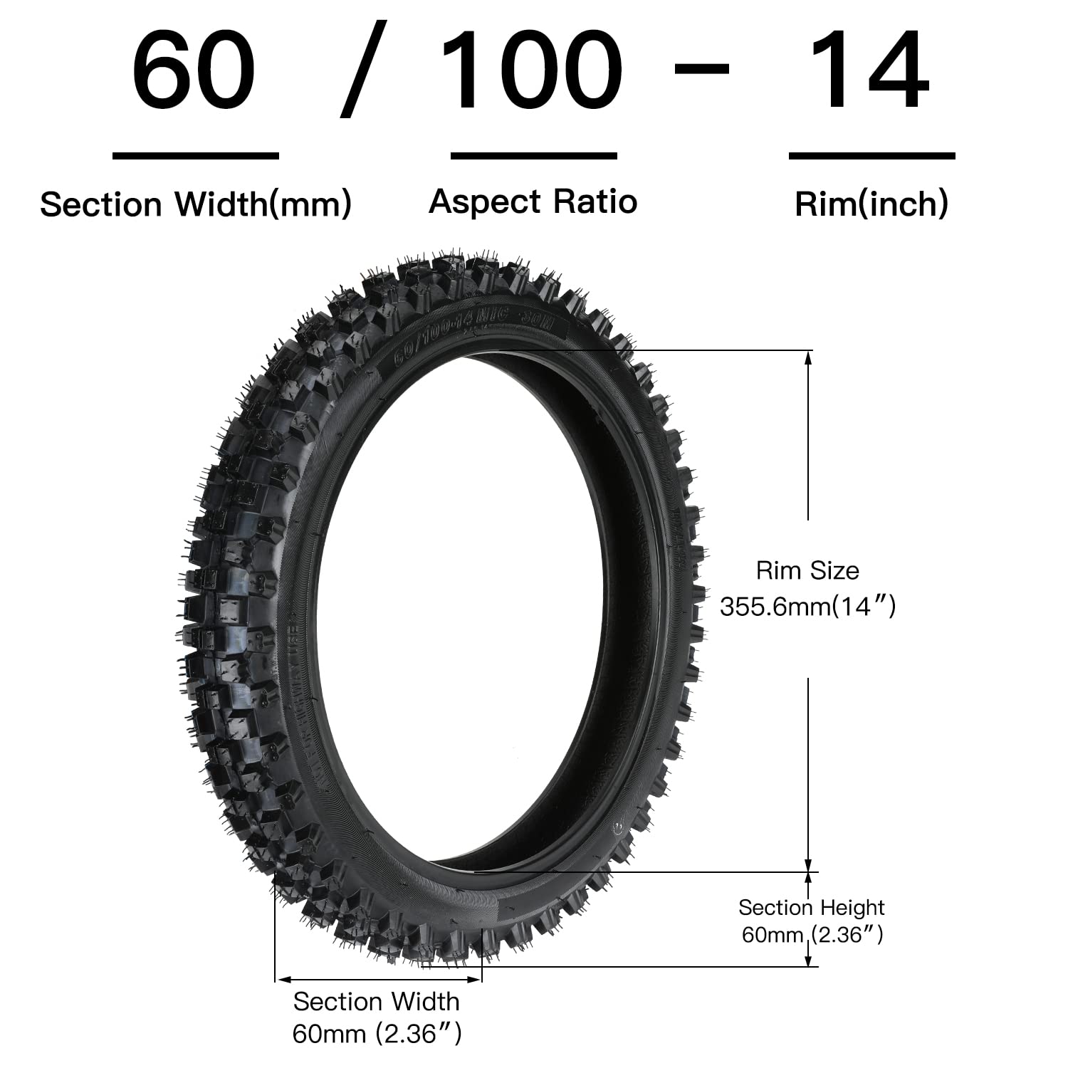GREHUA Rear 80/100-12 & Front 60/100-14 Tire Inner Tubes for 90cc-125cc Dirt Bikes, Rubber, Model LT27-12W-