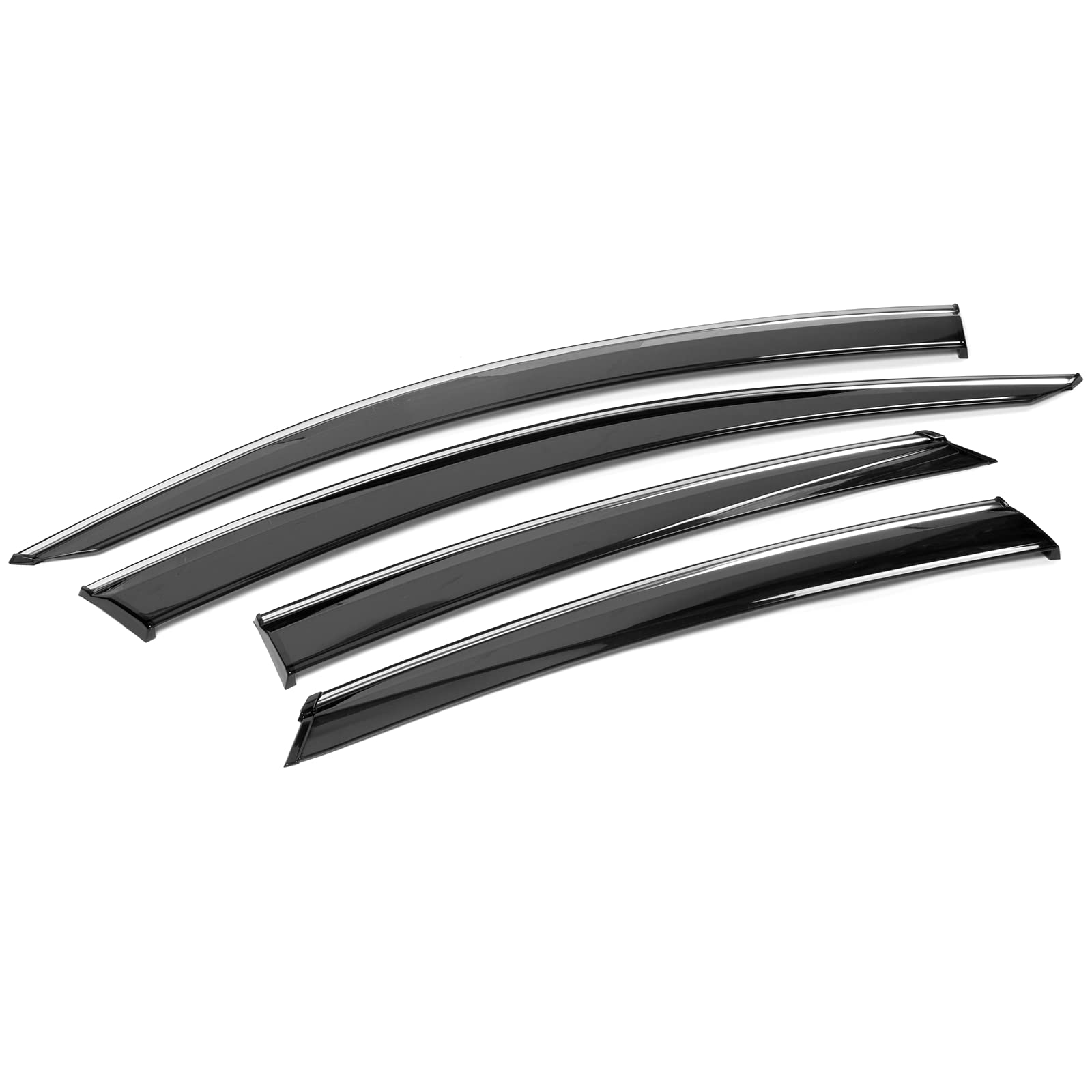 Window Visor Compatible With 2016-2021 Honda Civic, Factory Style Injection W Chrome Trim Pc Rain Guard Shade By Ikon Motorsports, 2017