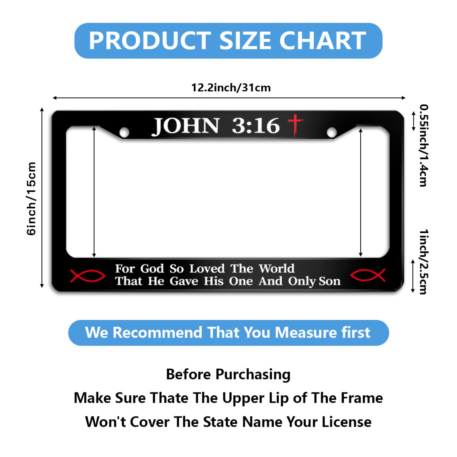 2Pcs John 3:16 Christian Religious License Plate Frame For God So Loved The World For Car Decorative Parts License Plate For Sta