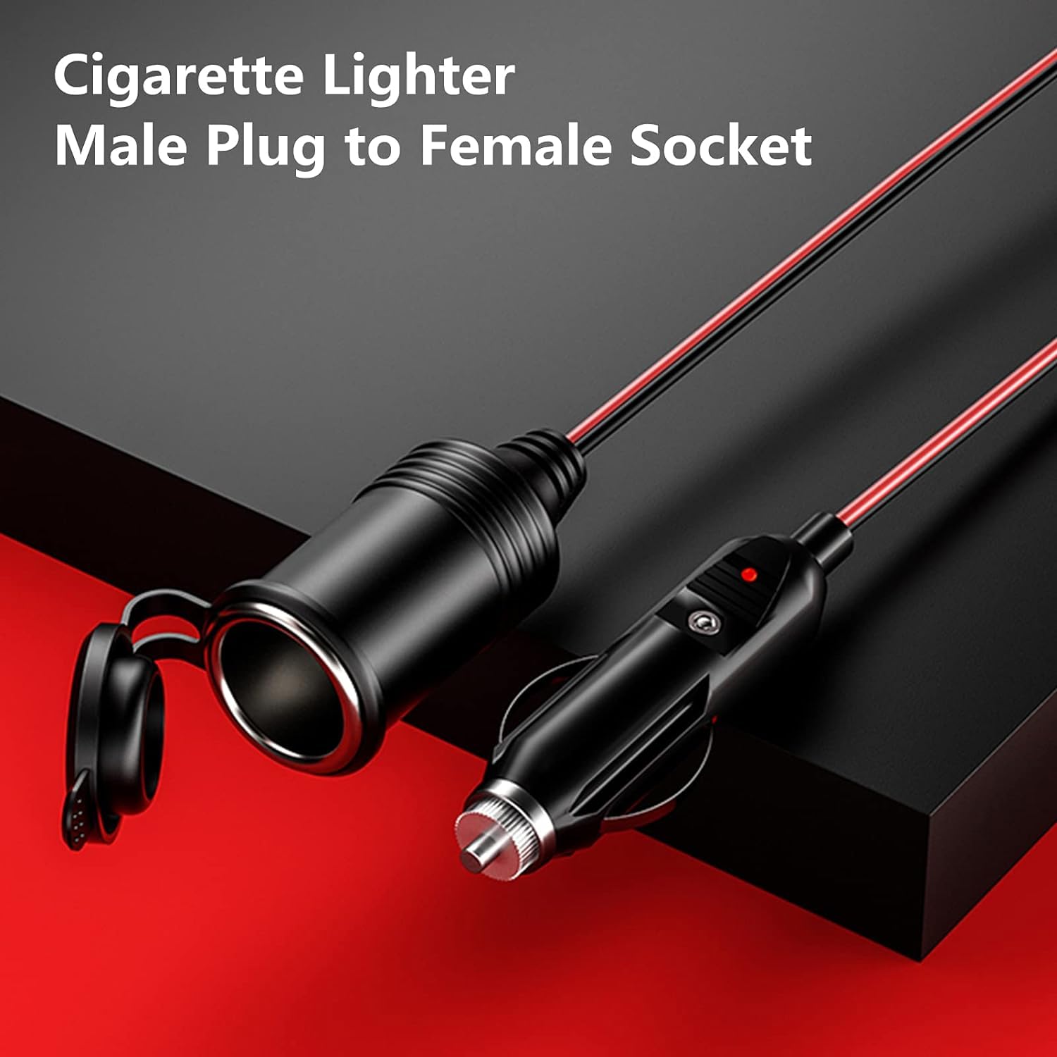 KEWIG 12/24V Car Cigarette Lighter Extension Cord - 13FT Cigarette Lighter Plug Cable- 16AWG Heavy Duty Extension Cable with 15A