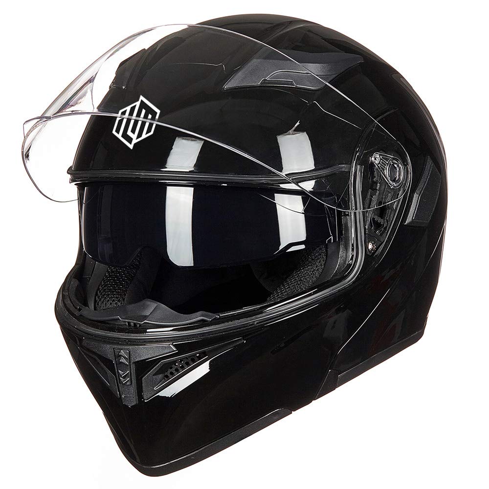 Ilm Motorcycle Dual Visor Flip Up Modular Full Face Helmet Dot 6 Colors Model 902 (Xl, Gloss Black)