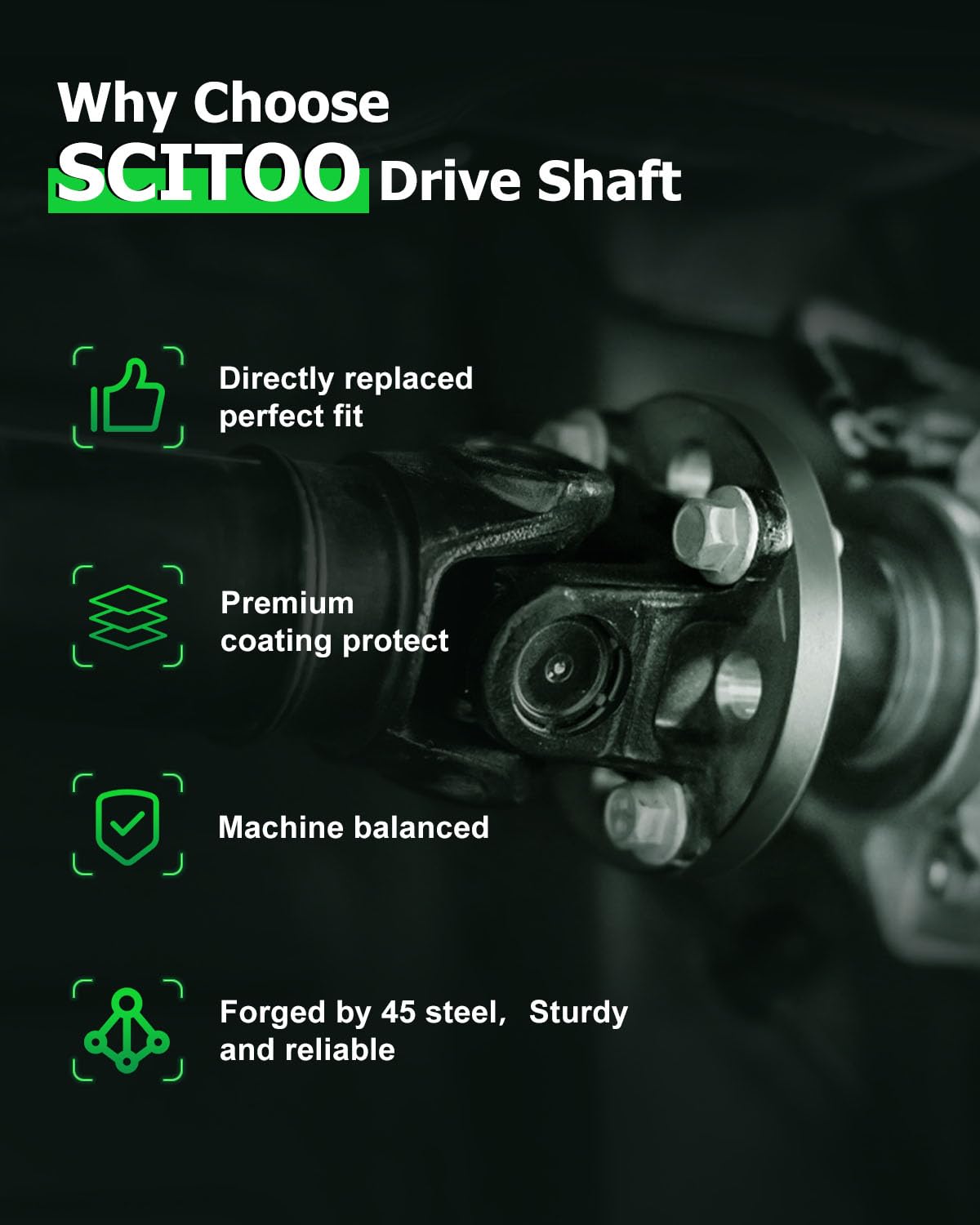 SCITOO Steel Rear Driveshaft Assembly for Ford Explorer Sport Trac 2007-2010, Adjustable, Beaded, 65.375" Length, OE# 936-896