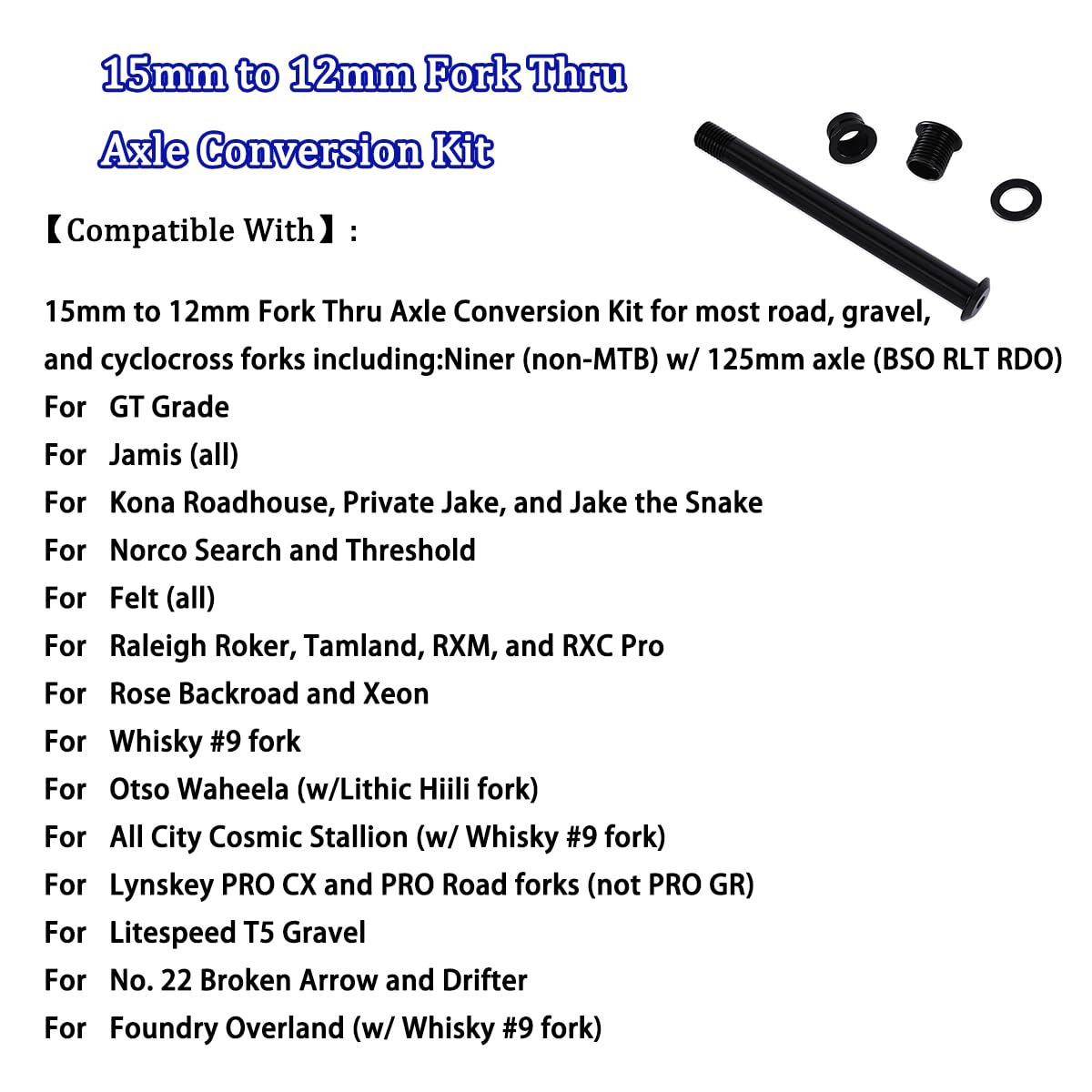 HQPARRTS Fork Thru Axle Conversion Kit, 15mm to 12mm, High-Quality, Black, Compatible with Road, Gravel, and Cross Bikes