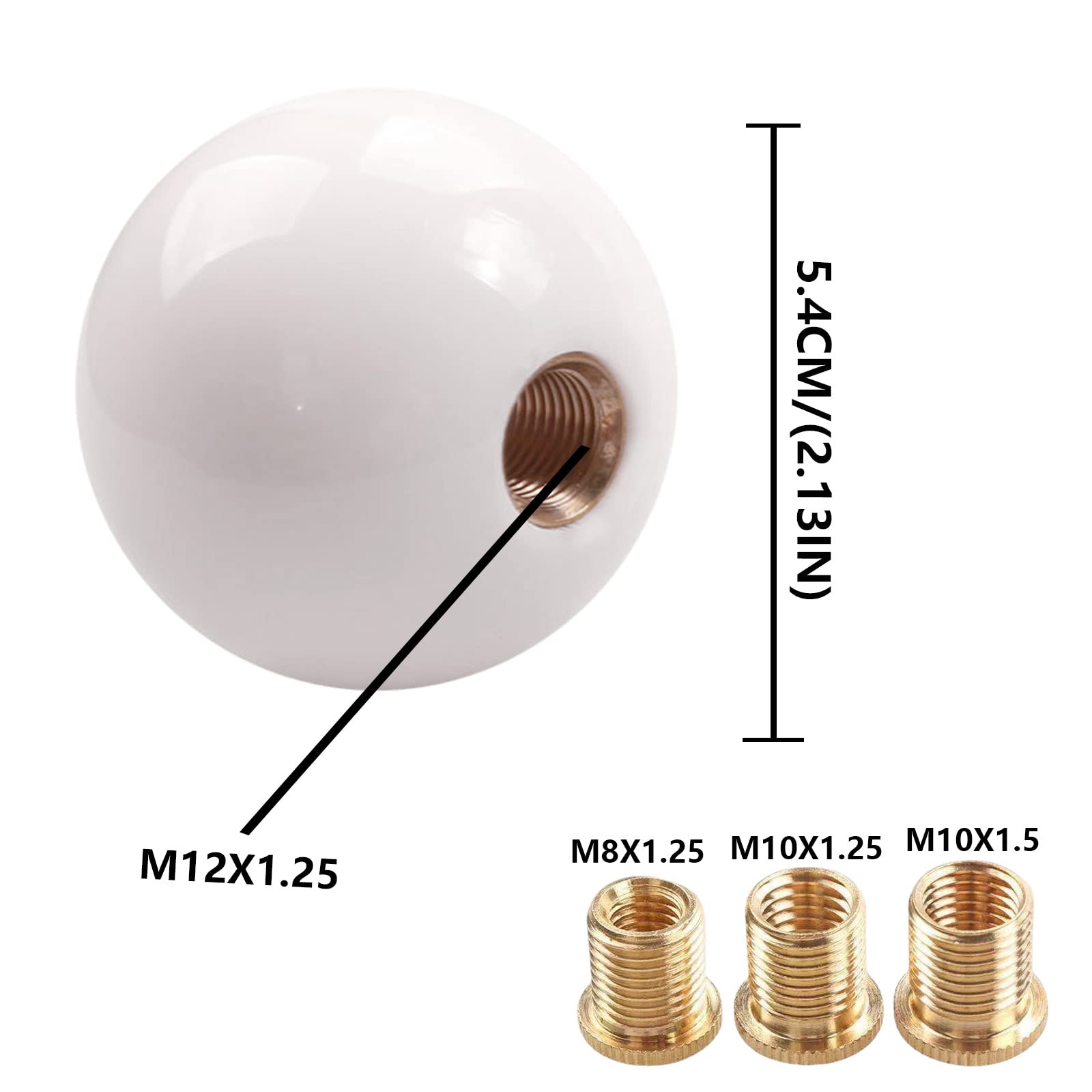 YIUIY Round Ball Shift Knob - Universal 5/6 Speed Gear Shift Knob, Acrylic, Pure White, Manual & Automatic Vehicle Adapters