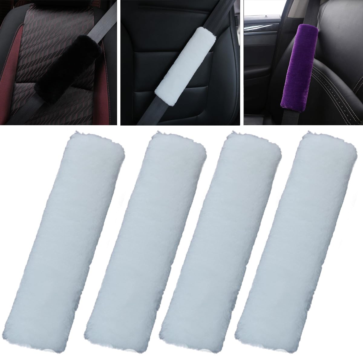 Ohhmnkk 4 Pack Car Seat Belt Pads Shoulder Cover Baby Safety Belt Protector With Adjustable Soft Plush Shoulder Strap Protect Ne