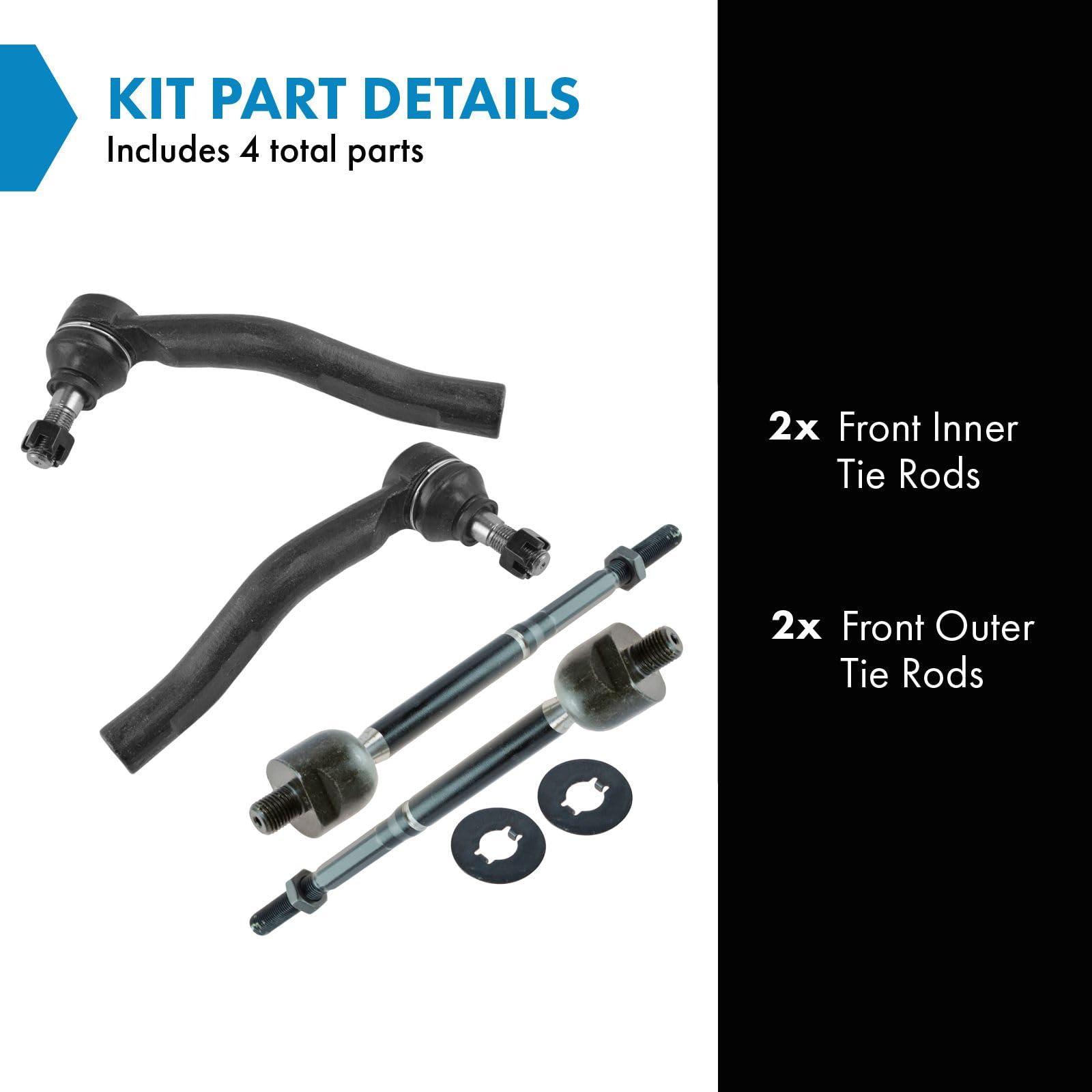 TRQ Front Inner & Outer Tie Rod Set, 4 Piece, Compatible with 2000-2005 Toyota Echo, Model PSA55379