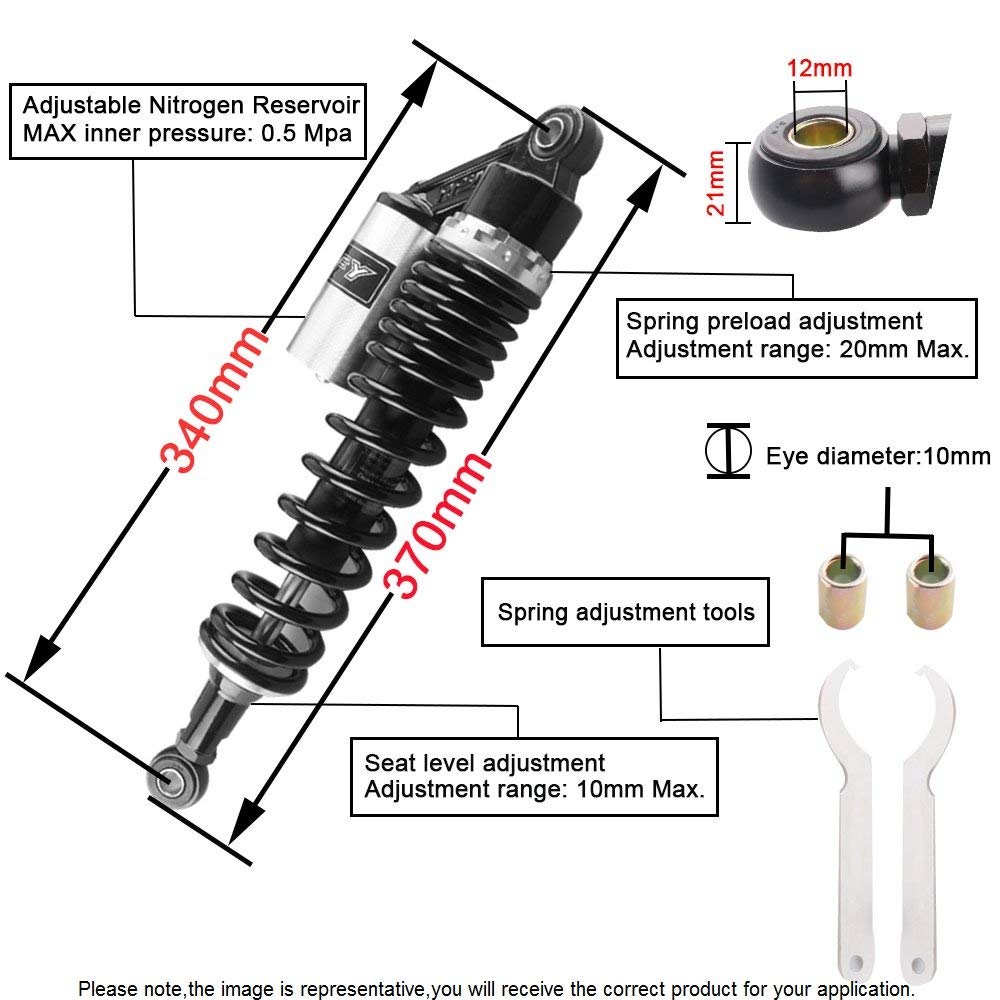 Mallofusa 13.5 Inch 340mm Pair Motorcycle Spring Shock Absorber Suspension Universal Compatible For Honda Yamaha ATV Go Kart