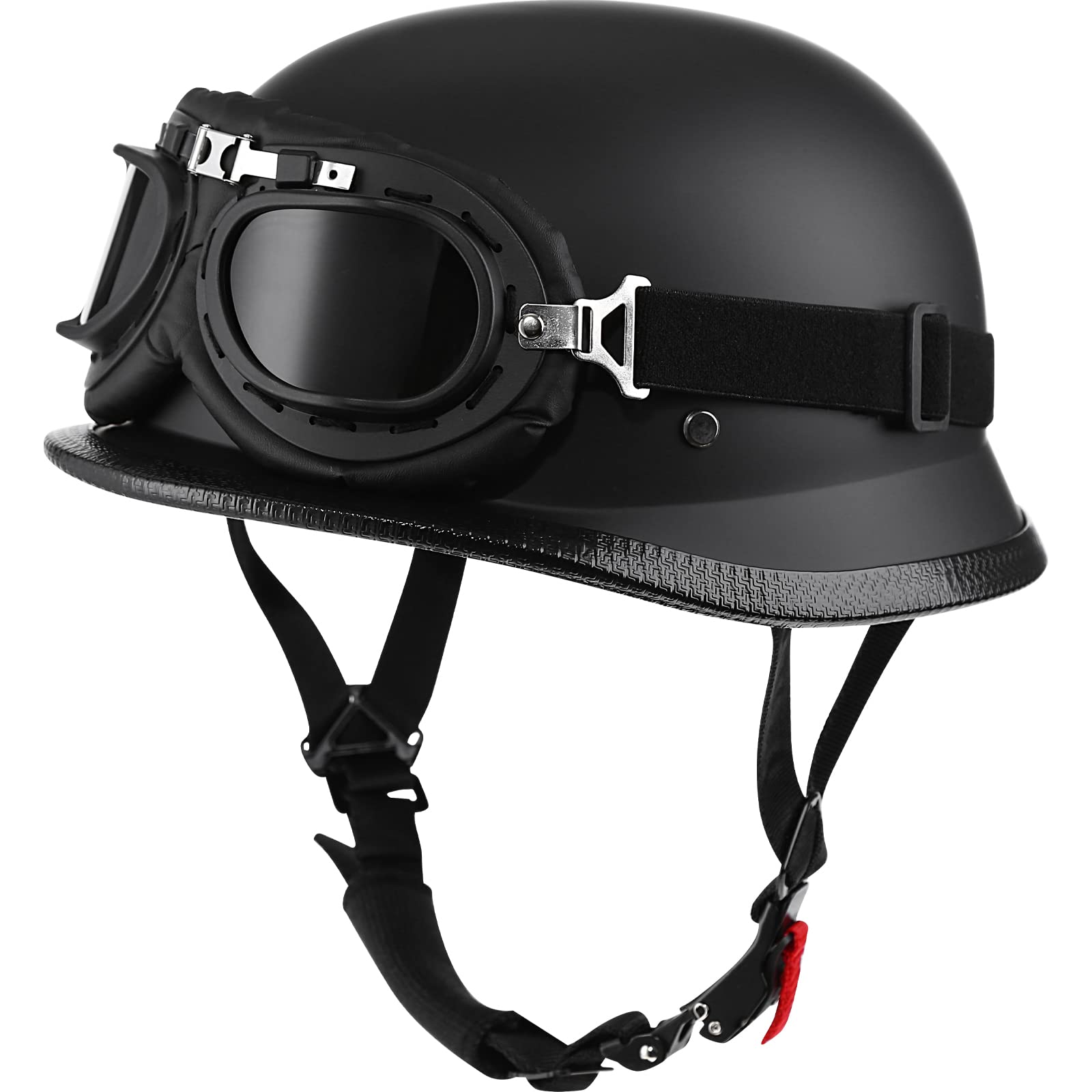 Yesmotor Helmet Half Shell German Motorcycle Helmet With Cycling Glasses - Dot Approved (Xx-Large, Matte Black & Black)