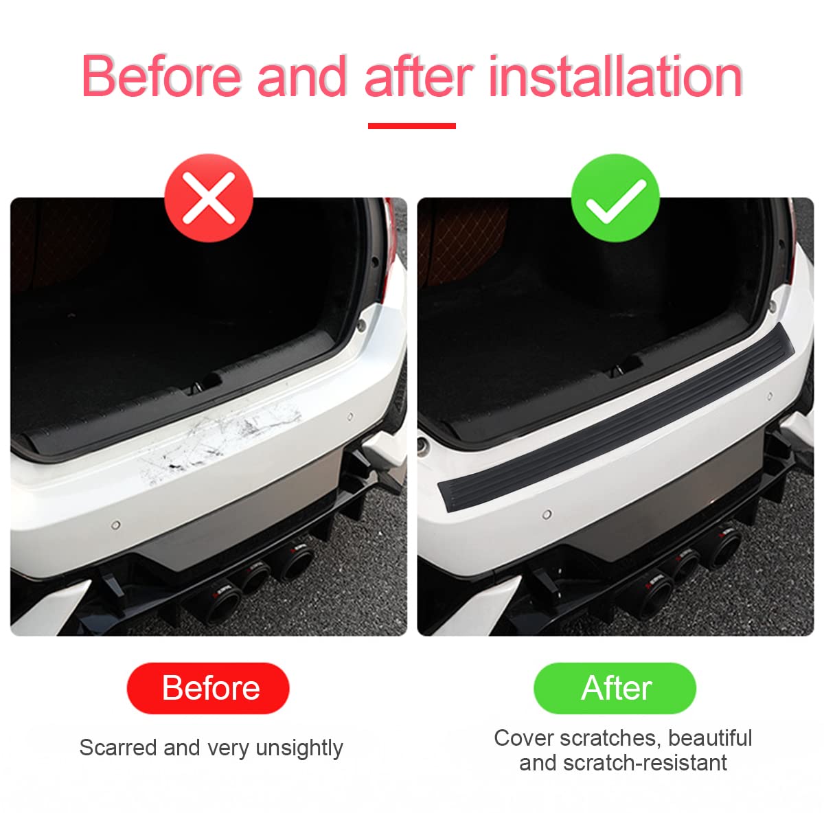 Car Rear Bumper Guard Protector, Anti-Scratch Abrasion Resistant 35' Universal Non-Slip Black Rubber Trunk Door Sill Protector For Most Cars, Car Exterior Accessories (Black1)