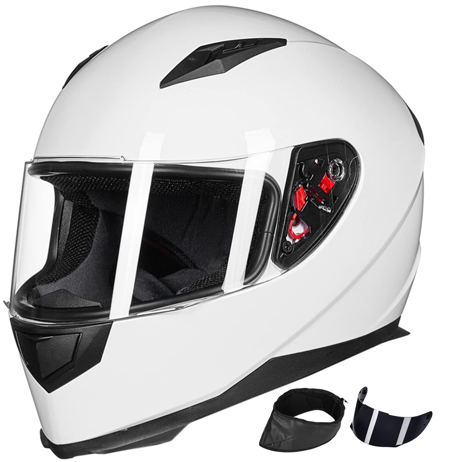 Ilm Full Face Motorcycle Street Bike Helmet With Removable Winter Neck Scarf + 2 Visors Dot Model-Jk313 (L, White)
