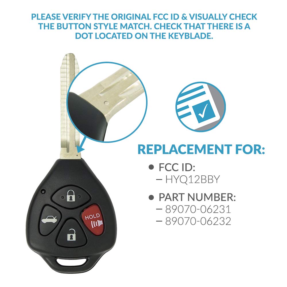 Keyless2Go Replacement For 2 New Keyless Entry Remote Car Key For 2007 2008 2009 2010 Toyota Camry Hyq12Bby