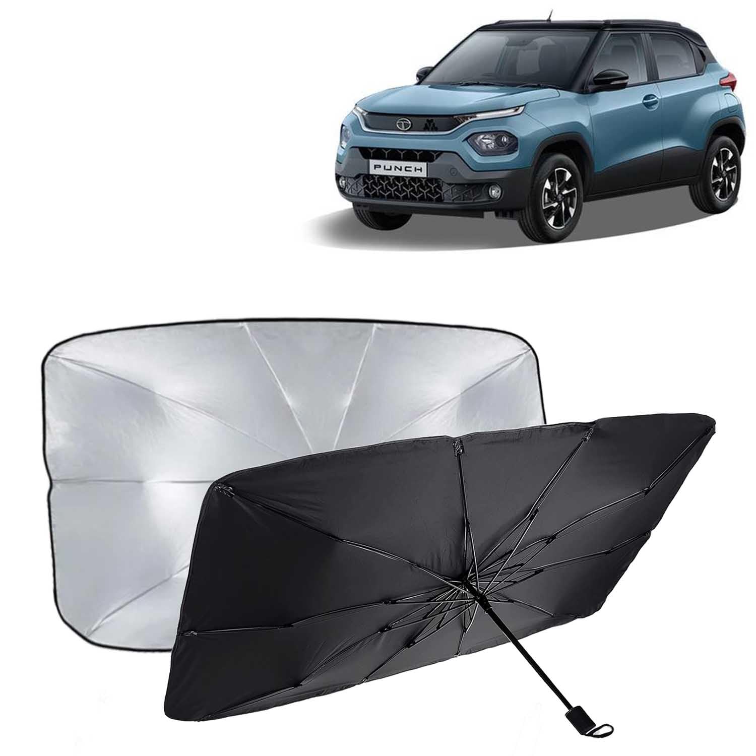 KINGSWAY Car Sun Shade UV Protection Windshield Cover Compatible with Tata Punch, (Year 2021 Onwards), Foldable Size Universal F