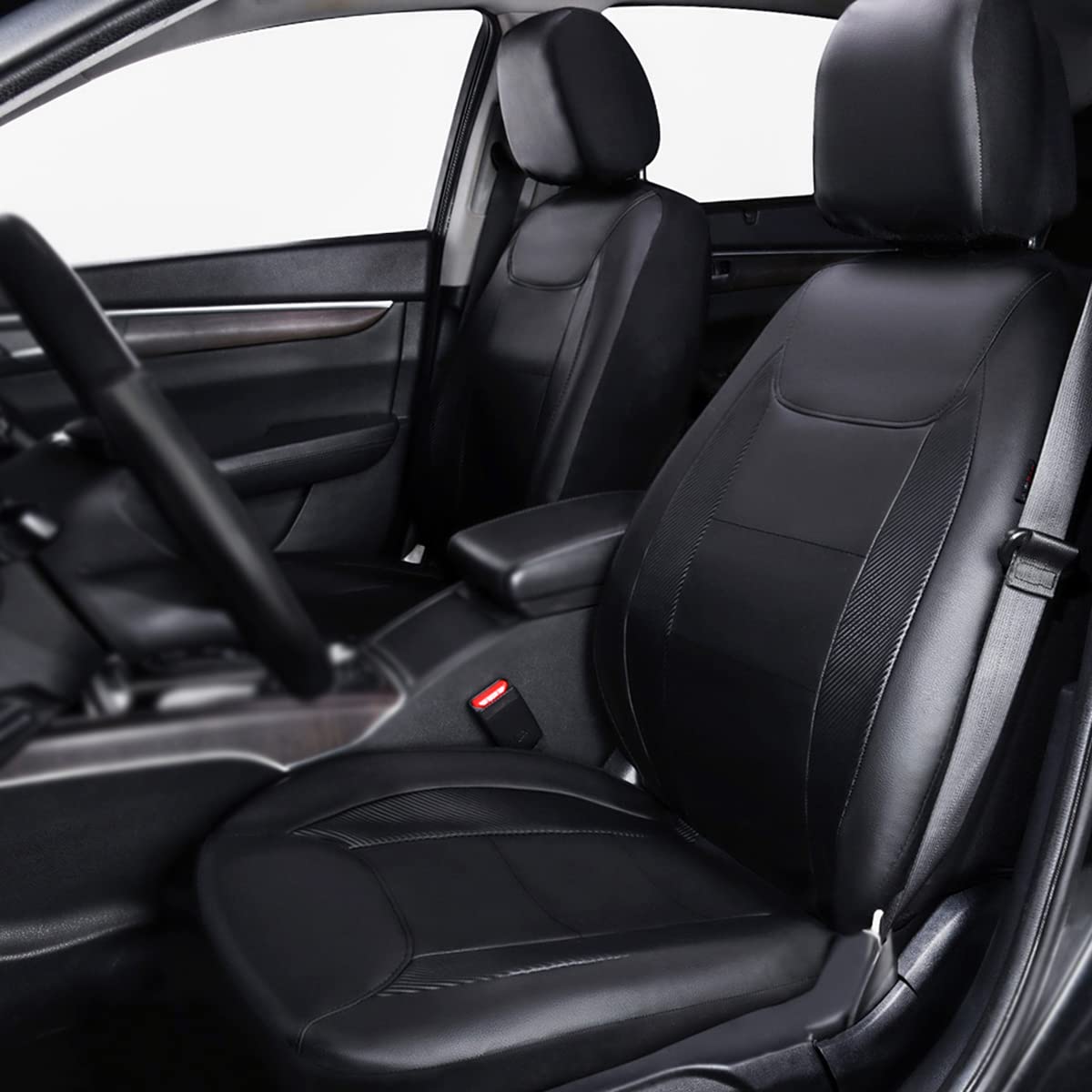 Flying Banner Car Seat Covers Protects Water Proof Faux Leather Carbon Fiber Fronts Solid Black (Solid Black, Front Pair)