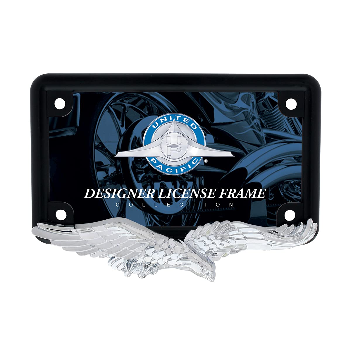 United Pacific Chrome/Black Eagle Motorcycle License Plate Frame,U.S. Standard,50124