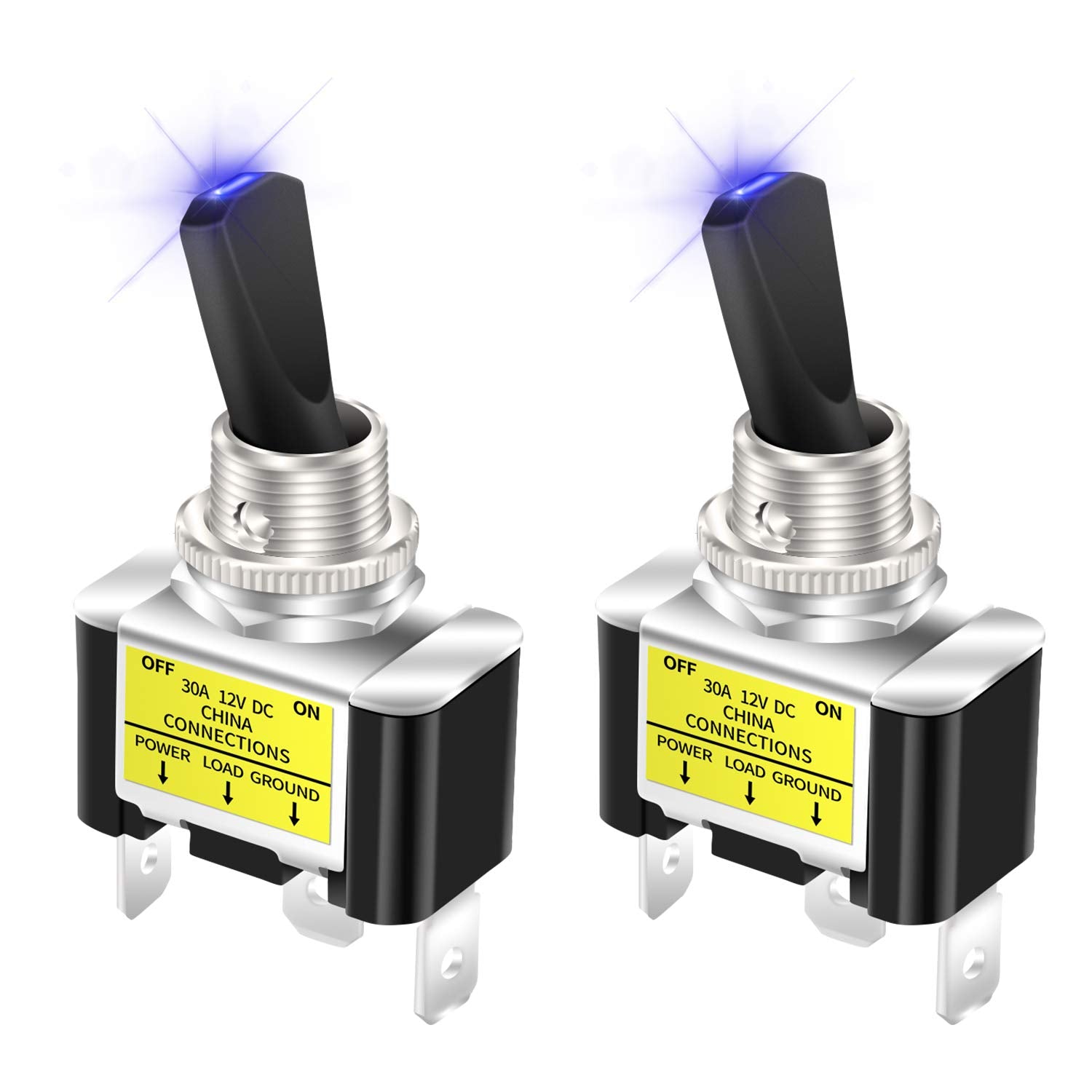 Daiertek 12V Blue Led Lighted Toggle Switch 30 Amp 12 Volt Toggle Switch Spst On Off 2 Position 3Pin For Automotive Car Truck -2