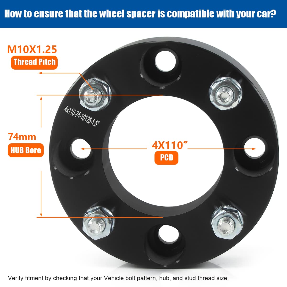 GAsupply 1.5    ATV 4x110 Wheel Spacers Black Compatible with Honda, Suzuki, Bombardier, 38mm Wheel Spacer Adapters 74mm Hub Bor