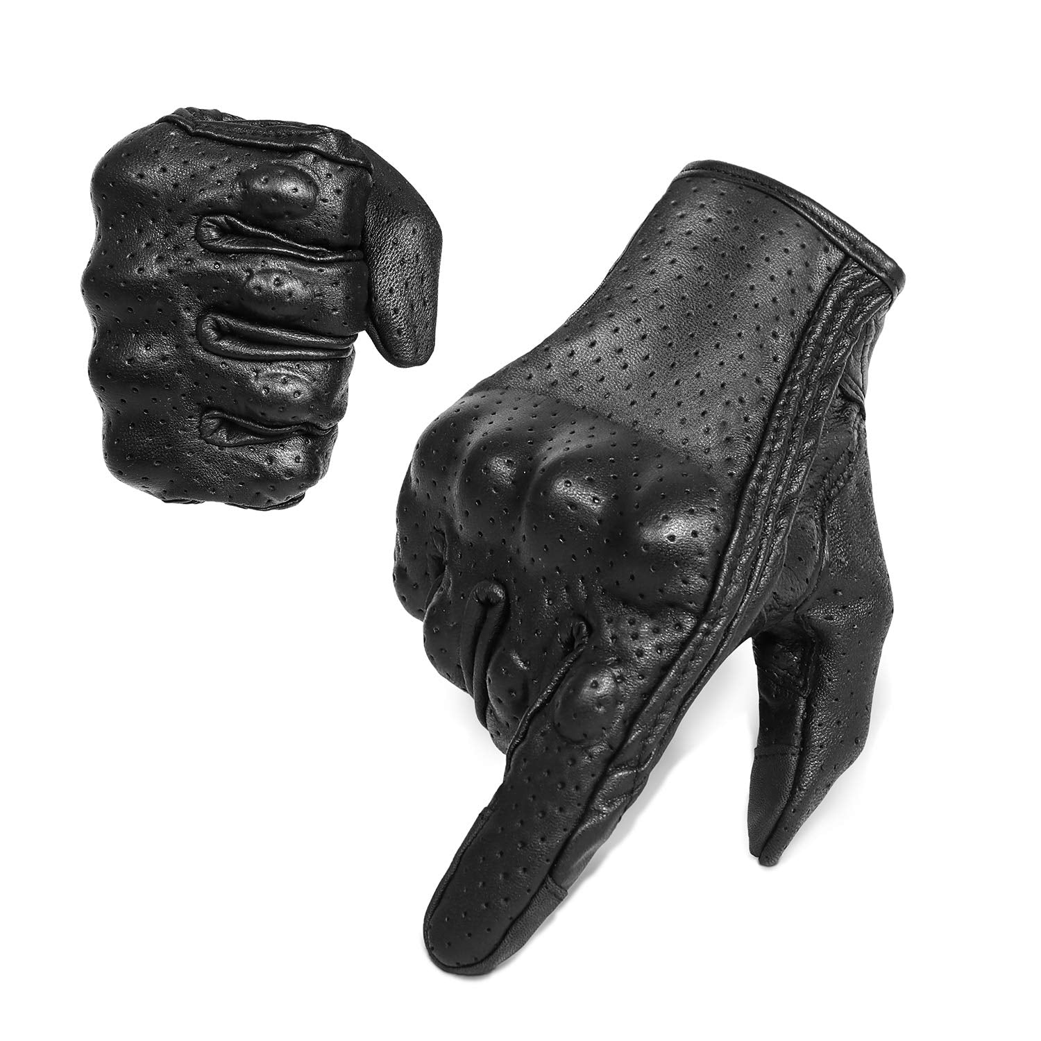 Full Finger Goat Skin Leather Touch Screen Motorcycle Gloves Men/Women S,M,L,Xl,Xxl (Perforated, Xxl)