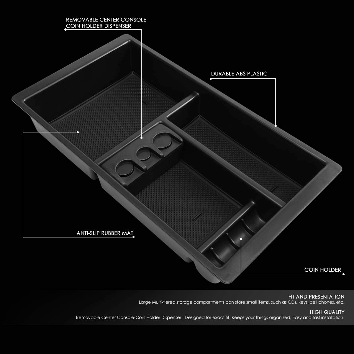 Dna Motoring Ztl-Y-0012 Center Console Armrest Organizer Tray (For 14-18 Silverado/Sierra), 1 Pack,Black