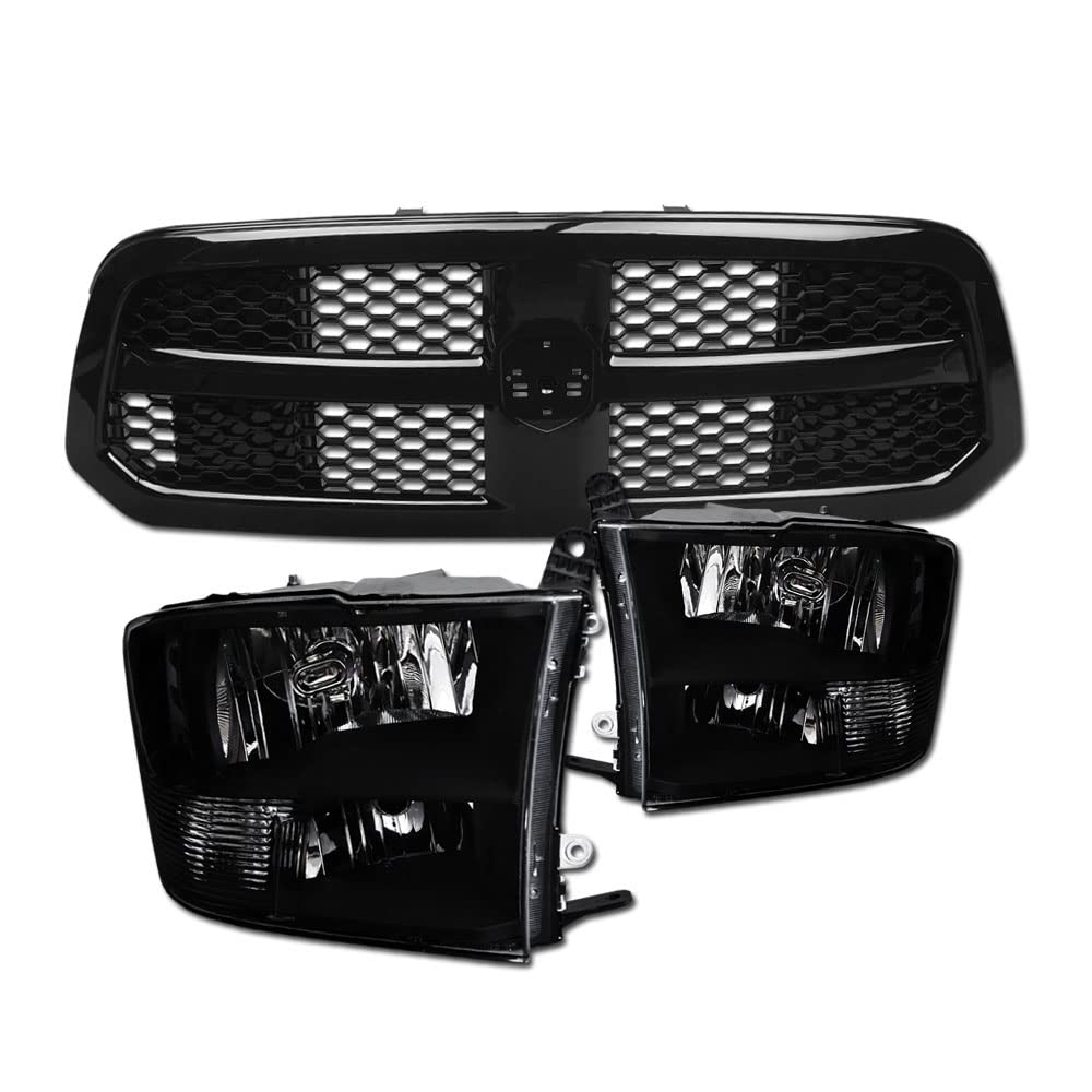 Quad Headlamp Style Black Clear Housing Crystal Headlights Signal Lamps nb + Glossy Black OE Honeycomb Mesh Front Hood Bumper Gr