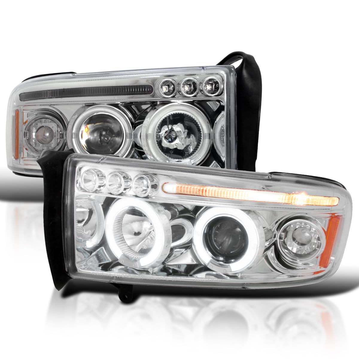 Spec-D Tuning Chrome Housing Clear Lens Projector Headlights Compatible with 1994-2001 Dodge Ram 1500/2500/3500, Left + Right Pa