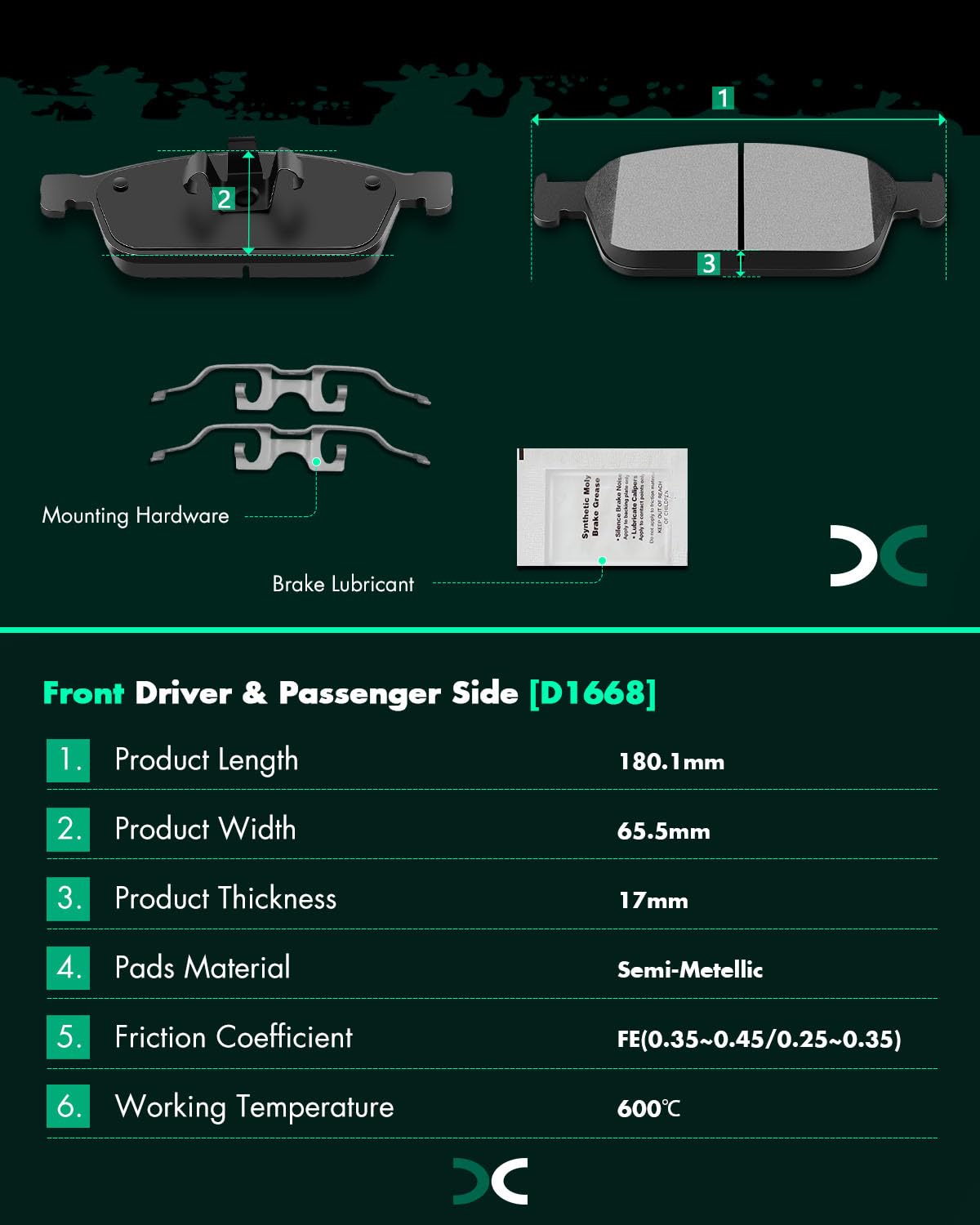 Scitoo D1668 Semi-Metal Brake Pads Kit - Front Replacement For Ford Escape 2013-2019, Focus 2013-2018, Transit Connect 2014-2019