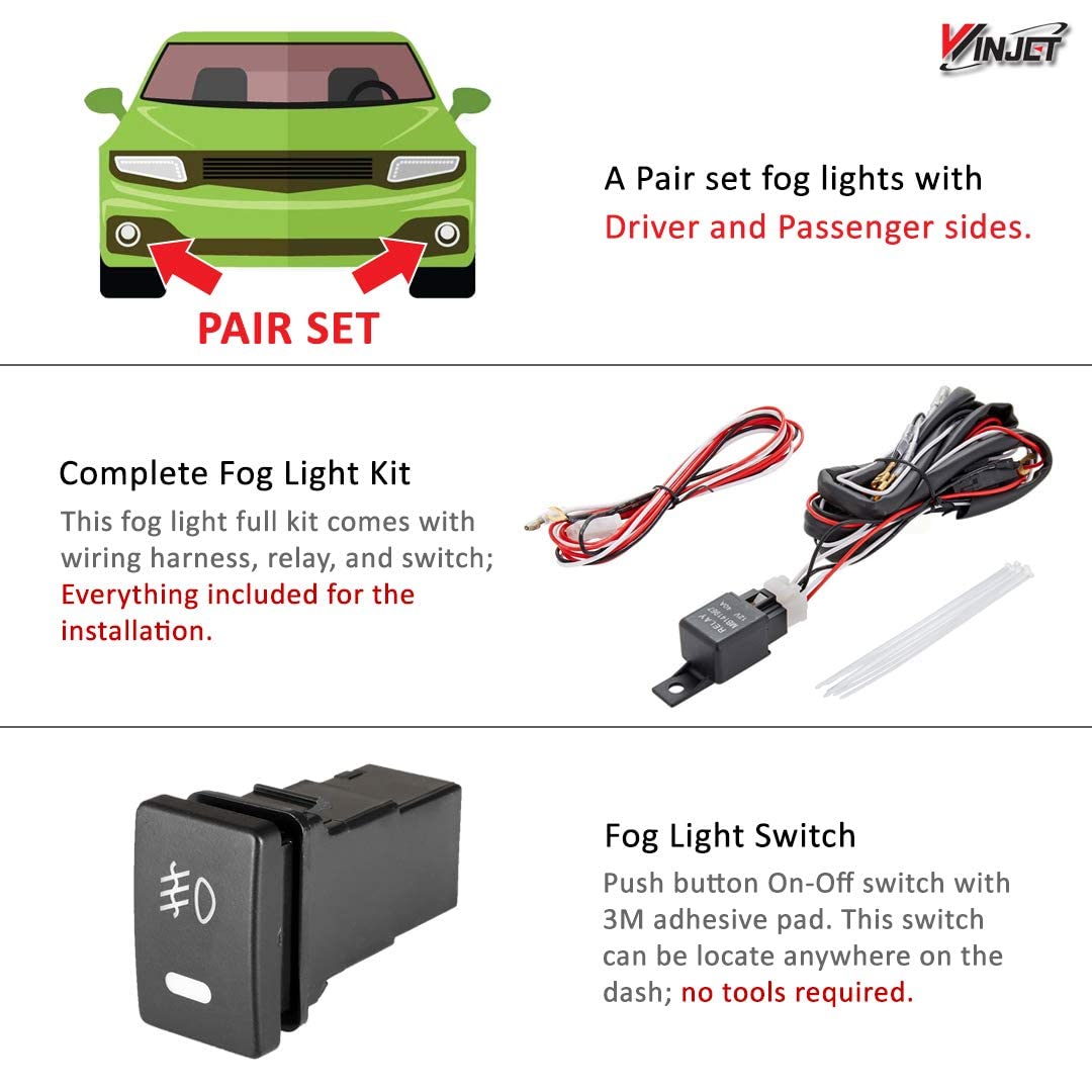 Winjet Fog Lights for 14-15 Toyota Corolla - Clear - Wiring Kit Included - Black - Both Sides