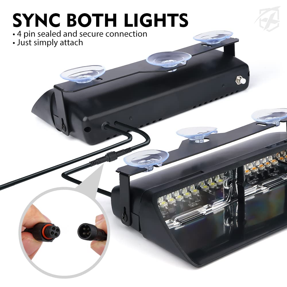 Xprite Led Dual Windshield Strobe Flashing Lights W/Suction Cups, Deck Dash Visor Emergency Hazard Safety Warning Traffic Light