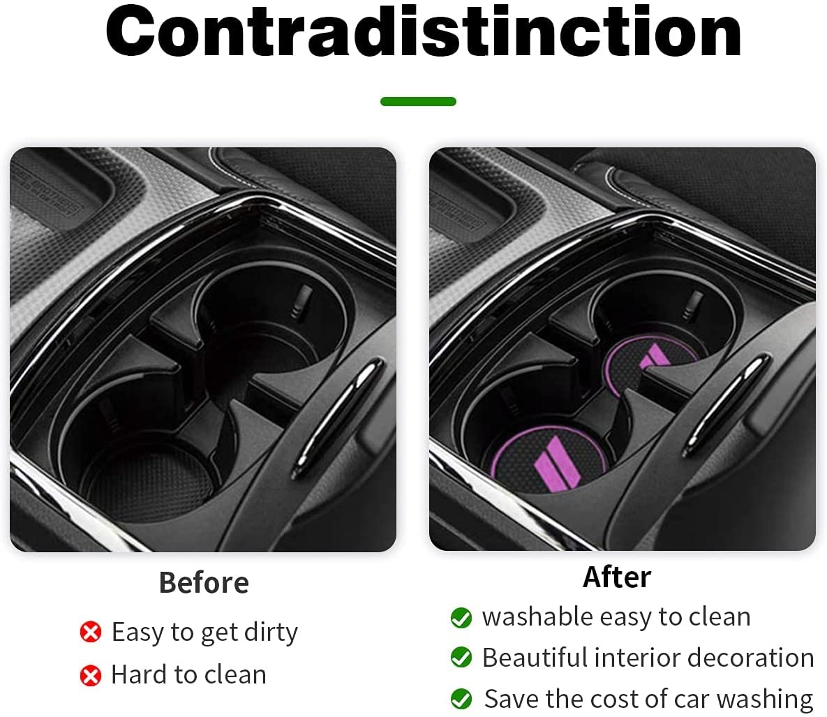 Custom Fit For 2015-2020 Dodge Challenger Cup Holder Insert & Center Console Shifter Liner Trim Mats, Dodge Challenger Interior