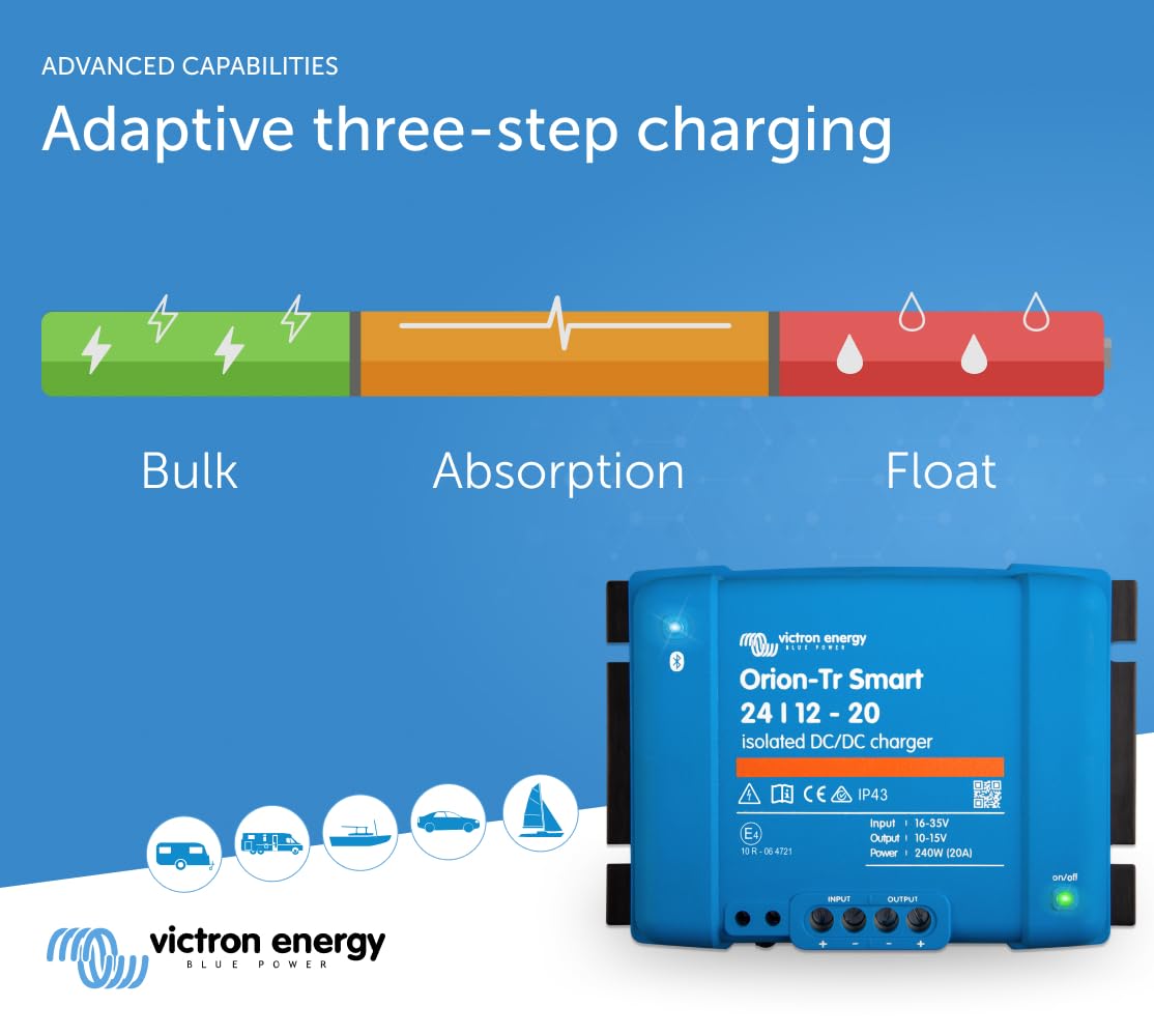 Victron Energy Orion-Tr Smart Dc To Dc Charger (Bluetooth) - 24/12-Volt 20 Amp 240-Watt - Battery Charger For Dual Battery Systems - Isolated