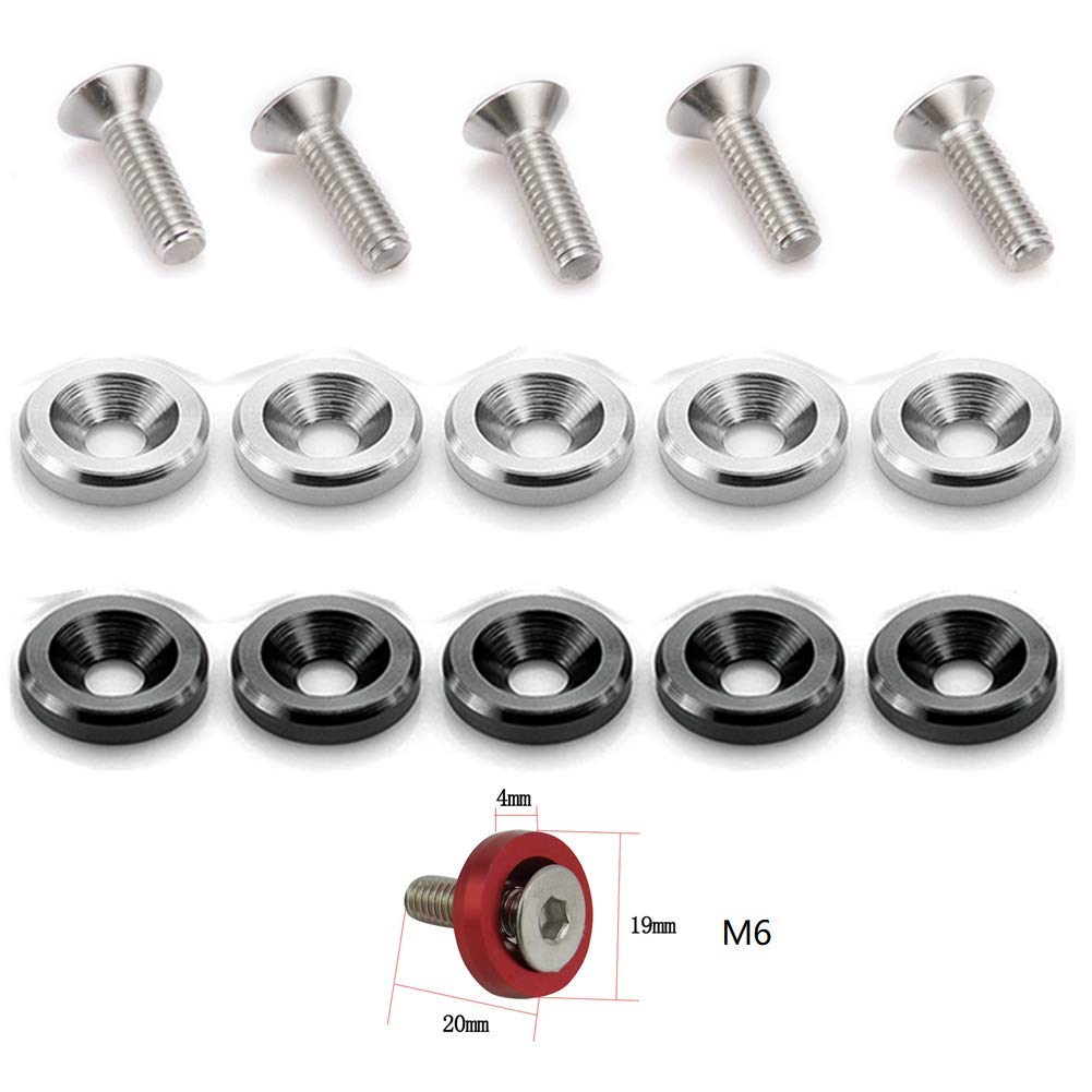 Stetion 25 Pcs Fender Bumper Washer Bolt 6061 T6 Grade M6X20Mm Cnc Finishing Washer Engine Bay Dress Up Fastener Kit (Red)