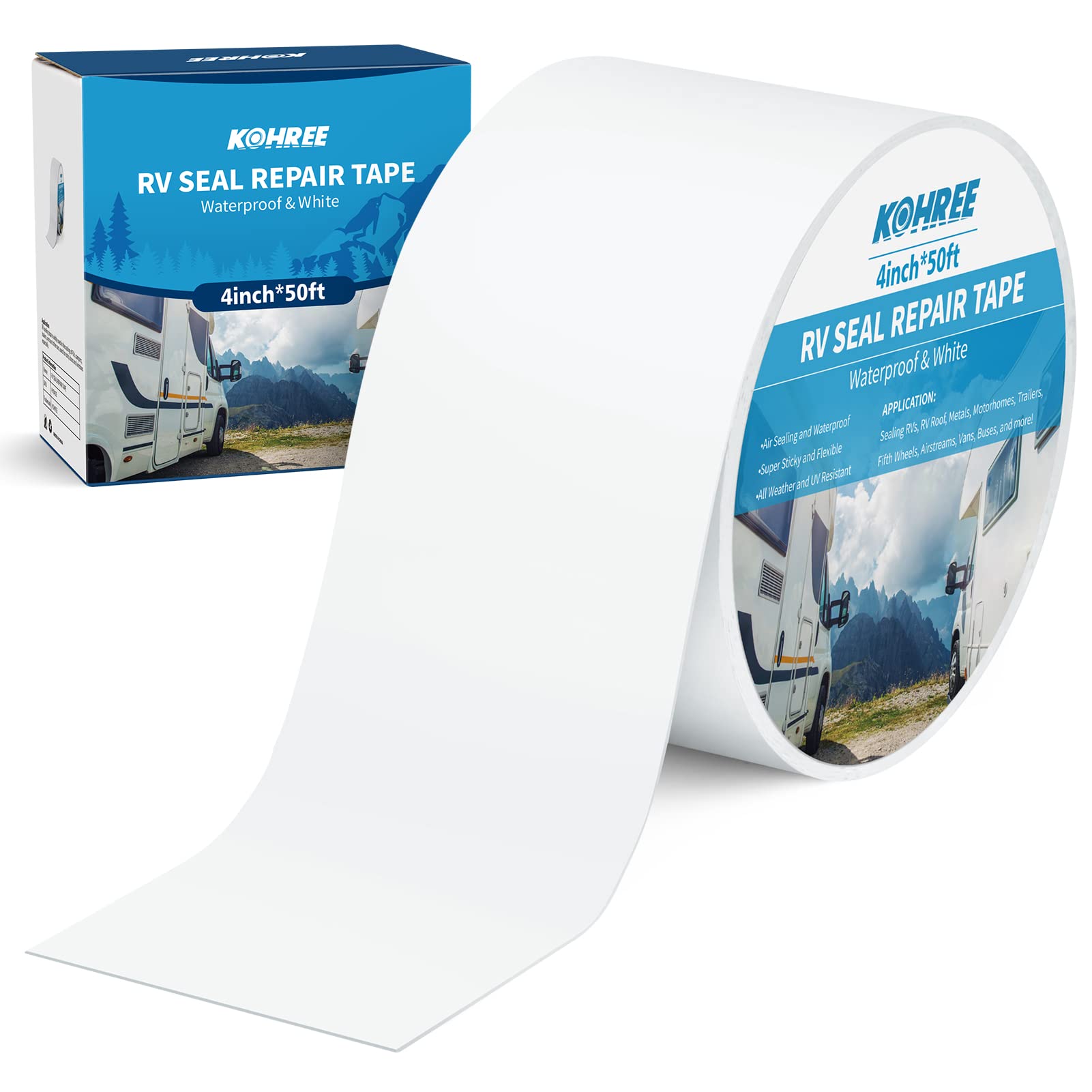Kohree Rv Sealant Tape, 4 Inch X 50 Foot Rv Roof Tape White Waterproof Seal Tape Uv & Weatherproof Sealant Roofing Tape For Rv R