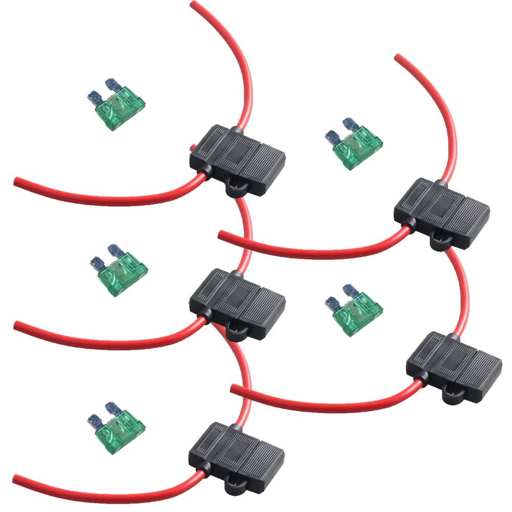 Esupport 12 Gauge Atc Fuse Holder Box In-Line Awg Wire Copper 12V 30A Blade Standard Plug Socket Pack Of 5
