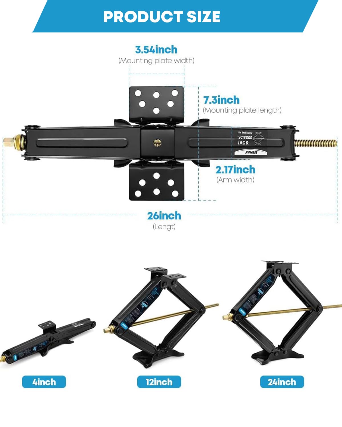 [Upgrade] Kohree 7500Lbs Rv Stabilizer Leveling Scissor Jacks 24'' For Travel Trailer Camper, Set Of 4, Heavy Duty Rv Stabilizer