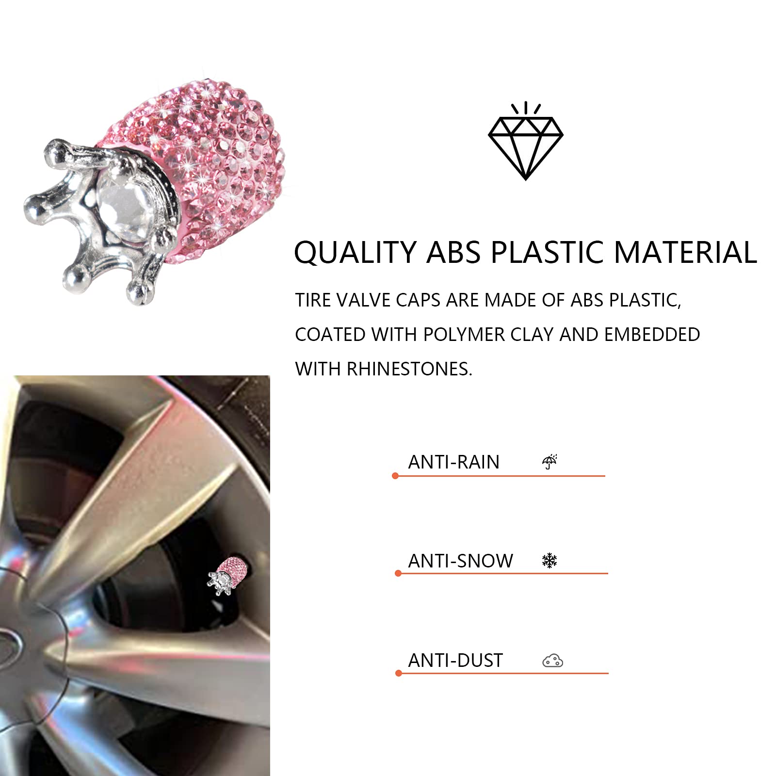 Sikawai Crown Bling Valve Stem Caps Tire Caps Sparkling Handmade Crystal Rhinestone Universal Car Tire Valve Caps Chrome,Attract