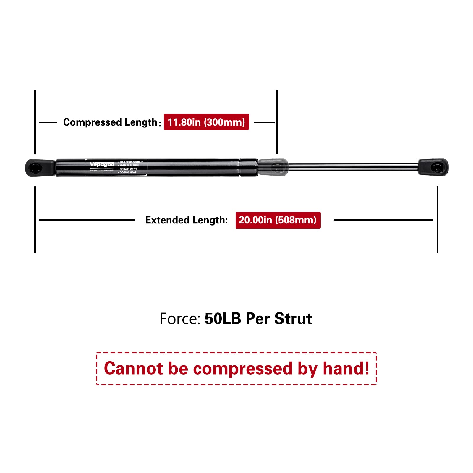 Vepagoo Se200P50 20 Inch 50Lbs/222N Struts Shock For Are Leer Truck Bed Tonneau Cover Rv Bed Lift Support Camper Shell, Shed Window Floor Hatch Door, And Other Diy Applications, Sl-14-50, Set Of 2.